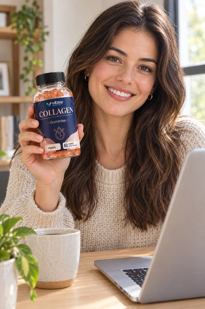 Vitasy Collagen Gummies at the desk