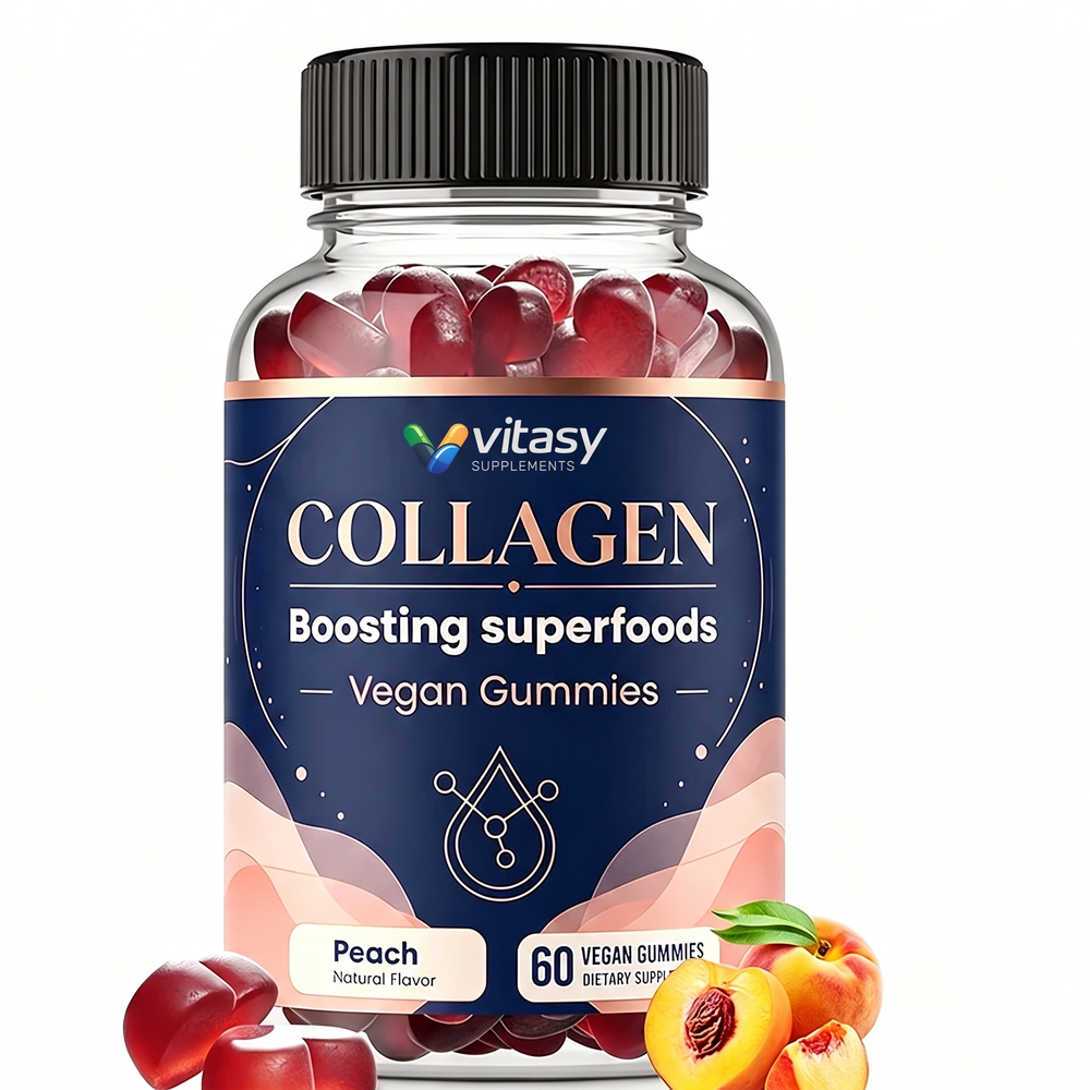 Collagen Gummies - Skin Elasticity, Hair, Nails and Joint Comfort - Three Named Ingredients in One Peach Chewable - 60 Gummies