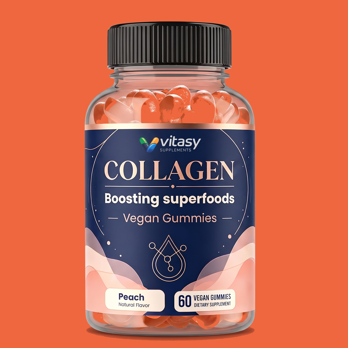 Collagen Gummies - Skin Elasticity, Hair, Nails and Joint Comfort - Three Named Ingredients in One Peach Chewable - 60 Gummies