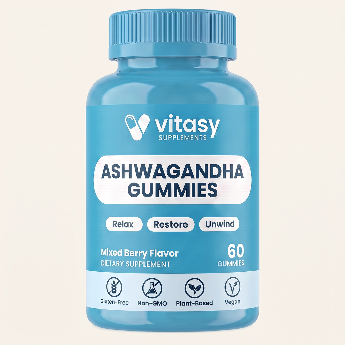 Ashwagandha Gummies - Stress Support That Tastes Good - 1500mg Equivalent Per Serving - 60 Gummies, Vegan & Gluten Free