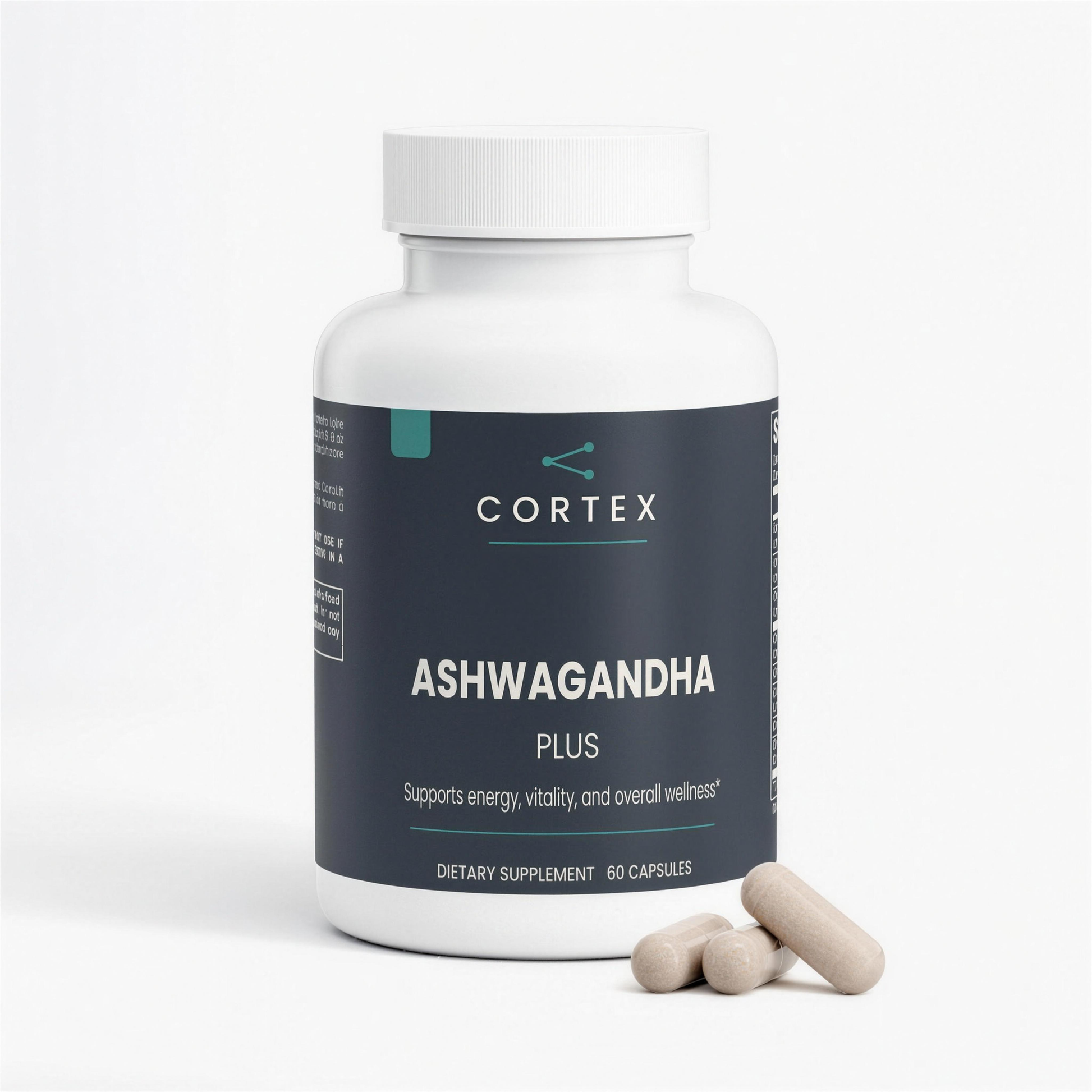 CORTEX Ashwagandha Plus, bottle with capsules