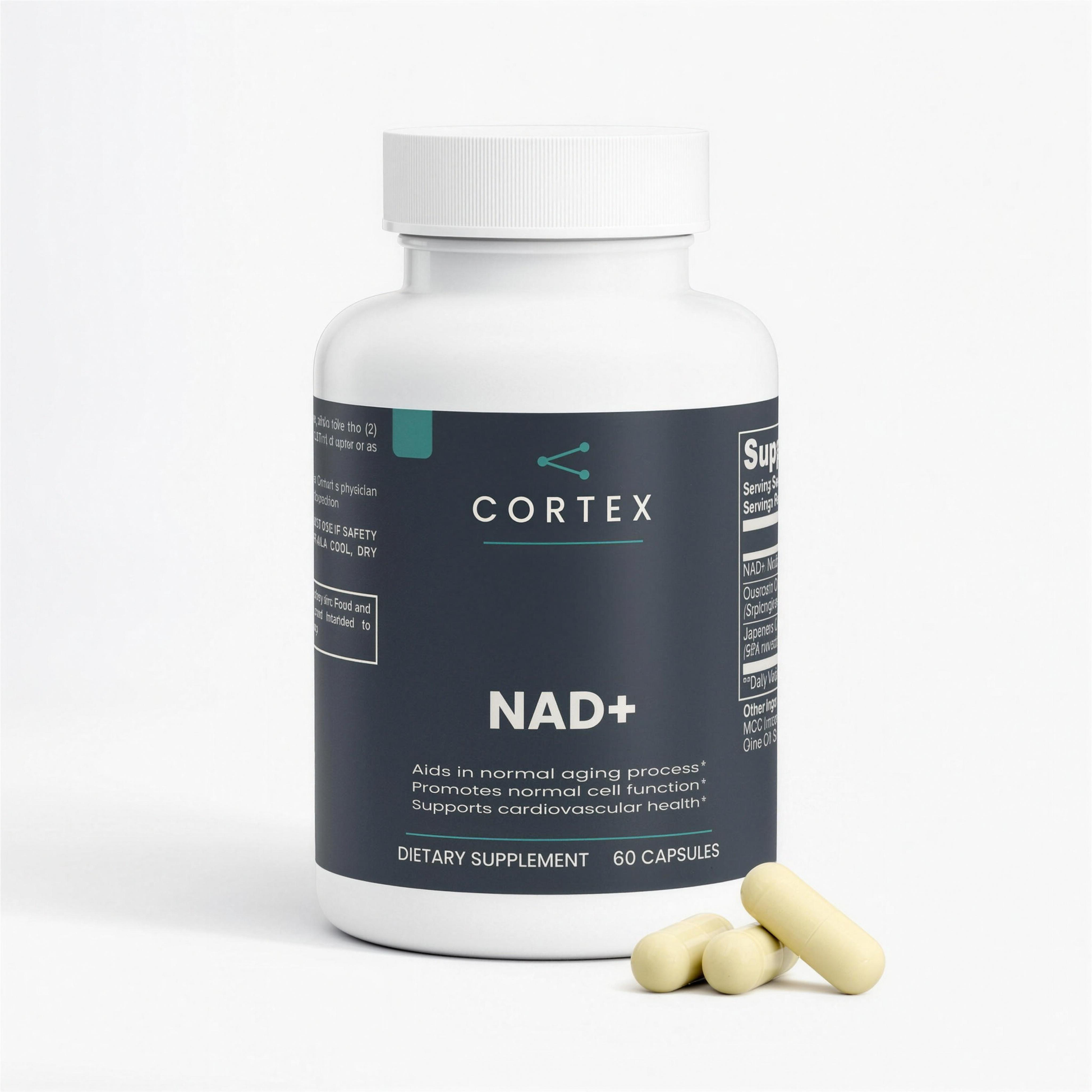 CORTEX NAD+ supplement bottle, 60 vegan capsules, 30 servings
