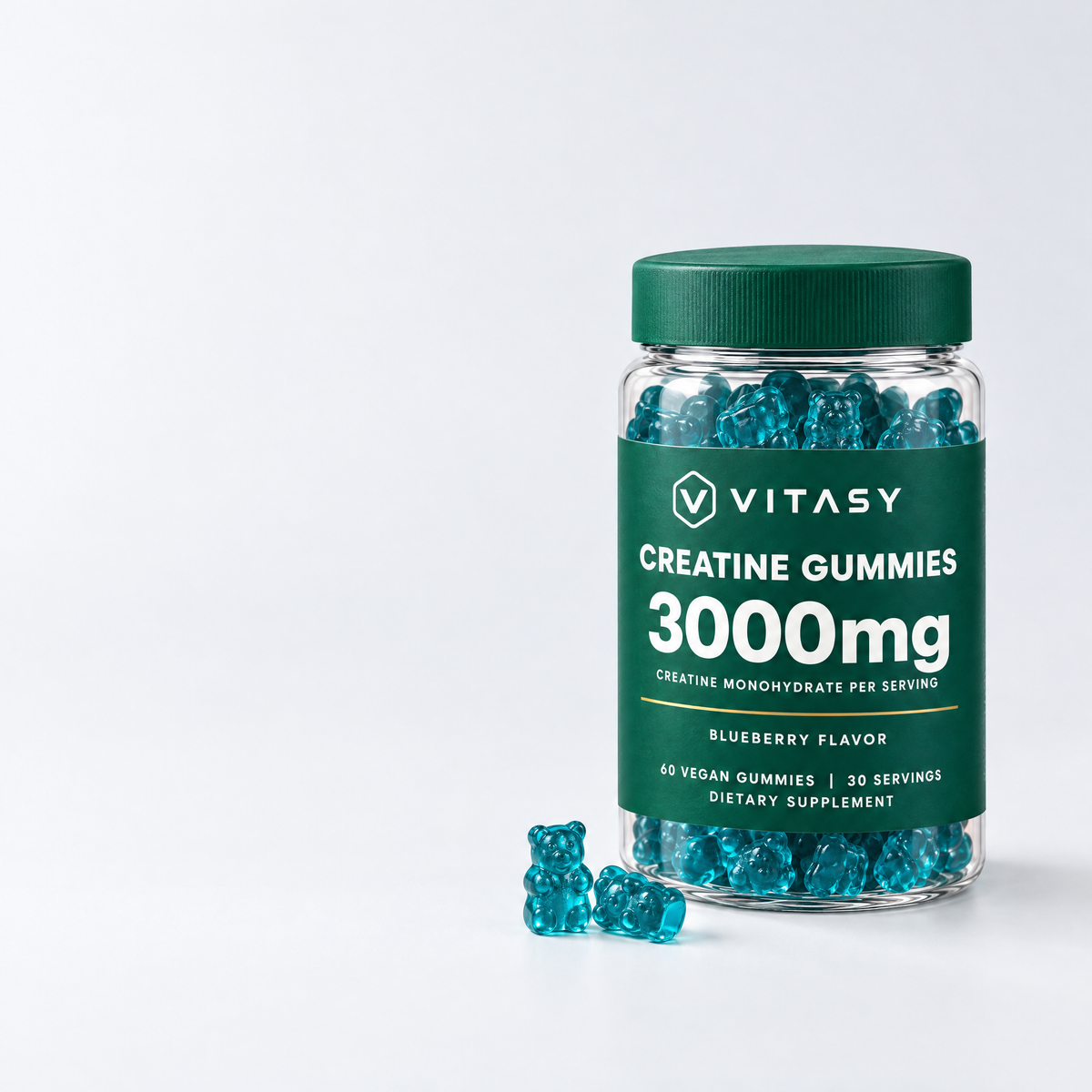 Vitasy Creatine Gummies jar with two gummies