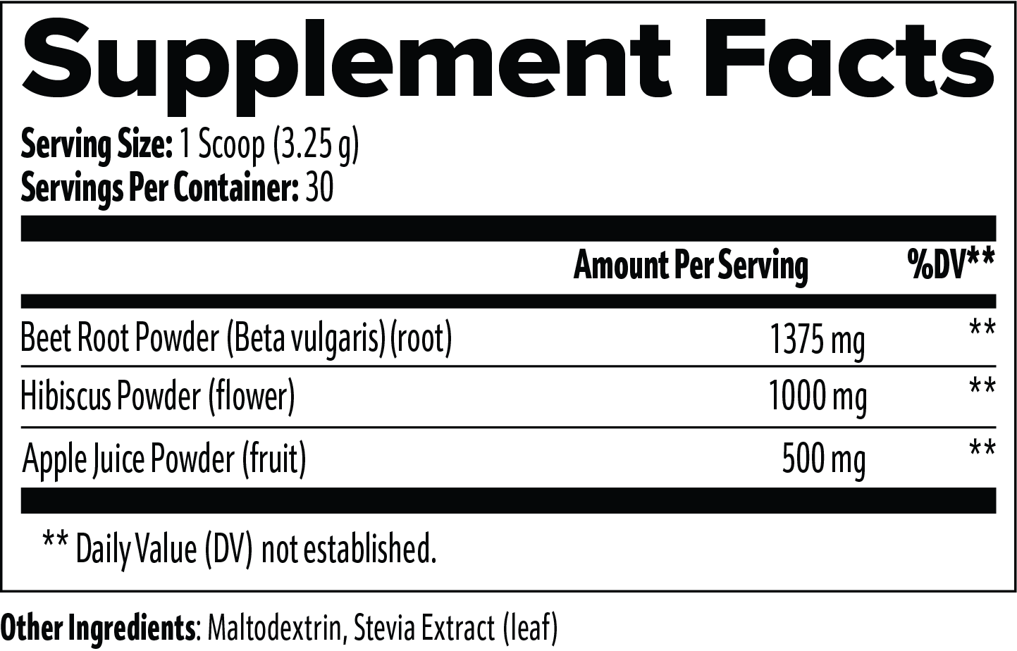 KINETIC Beetroot Powder supplement facts panel and ingredient list as printed on the tub