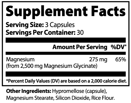 Supplement Facts panel, Magnesium Glycinate 275mg