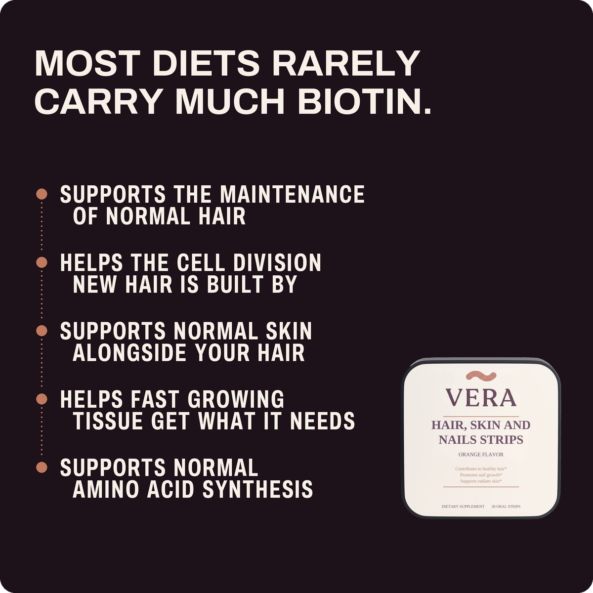 Most diets rarely carry much biotin - five benefits of VERA Hair, Skin and Nails Strips