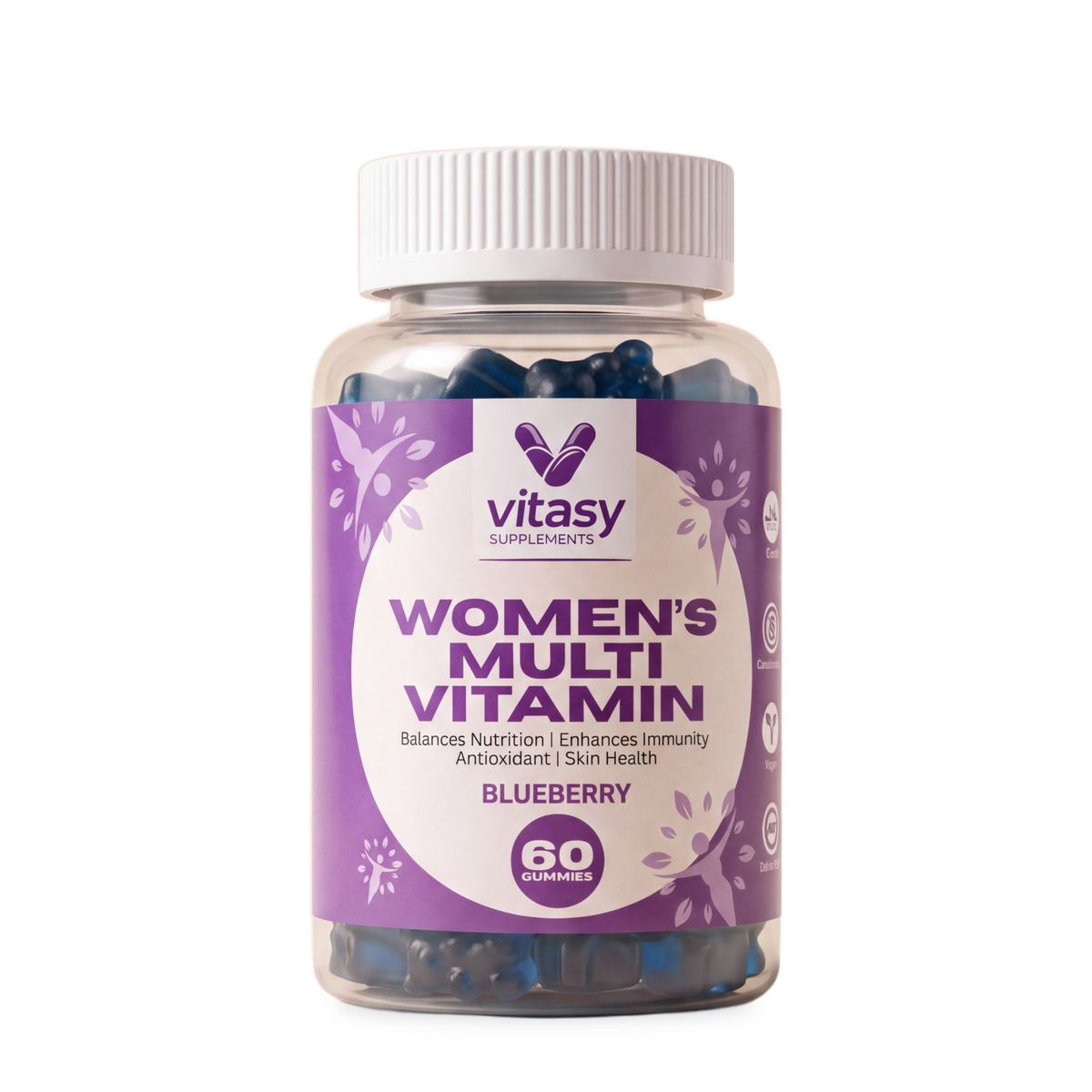 Vitasy Women's Multivitamin Gummies Blueberry bottle, 60 gummies