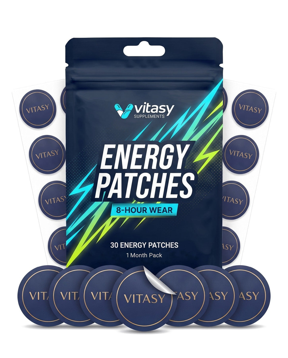 Vitasy Energy Patches pouch with 30 navy patches