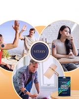 Vitasy energy patches worn at work, outdoors and at a cafe