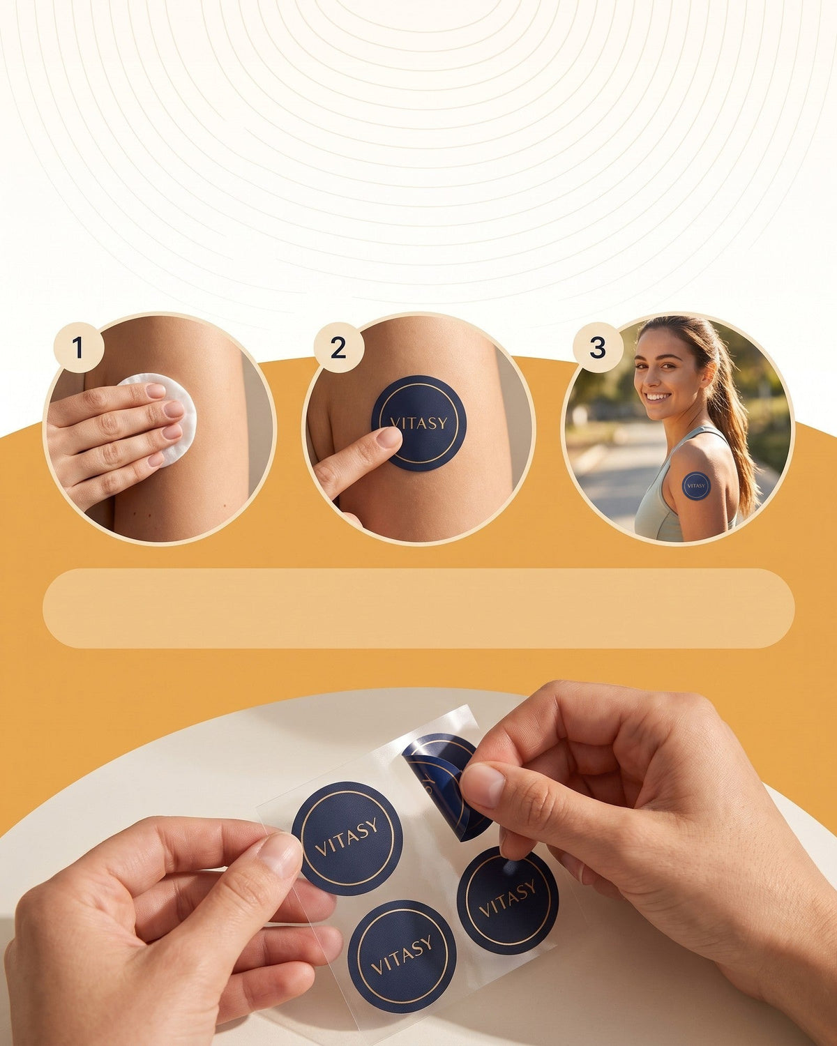 How to apply a Vitasy energy patch in three steps
