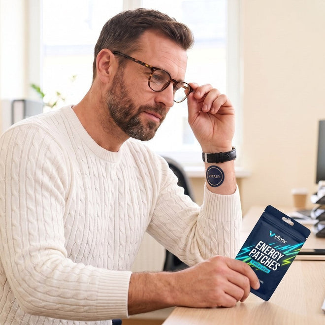 Man at work wearing a Vitasy patch on his wrist