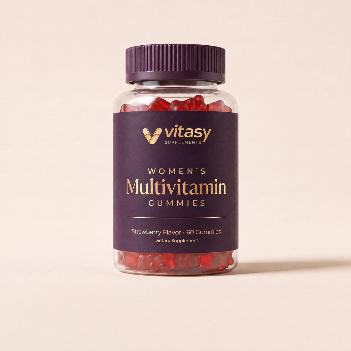Vitasy Women's Multivitamin Gummies jar, Strawberry flavor