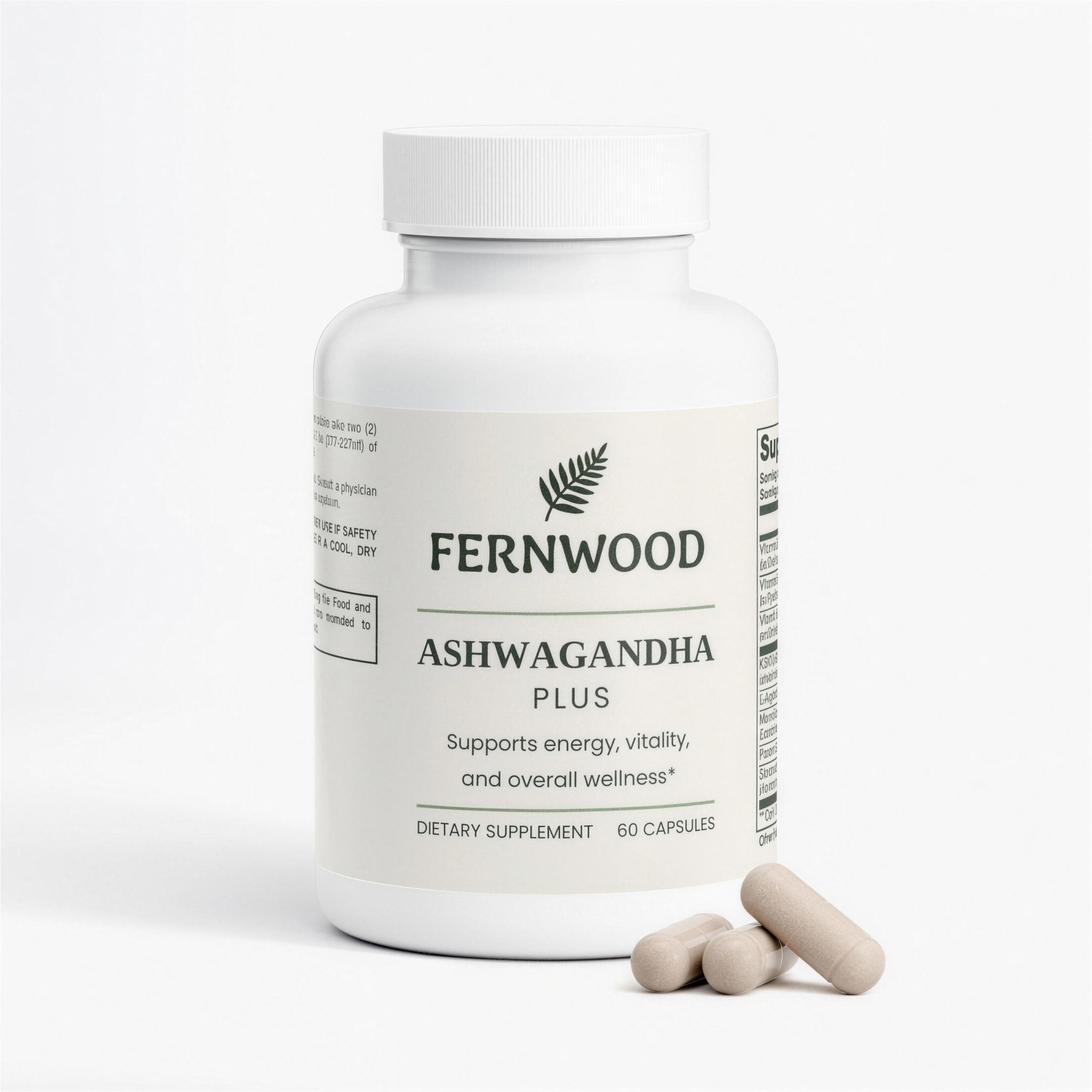 FERNWOOD Ashwagandha Plus bottle with capsules