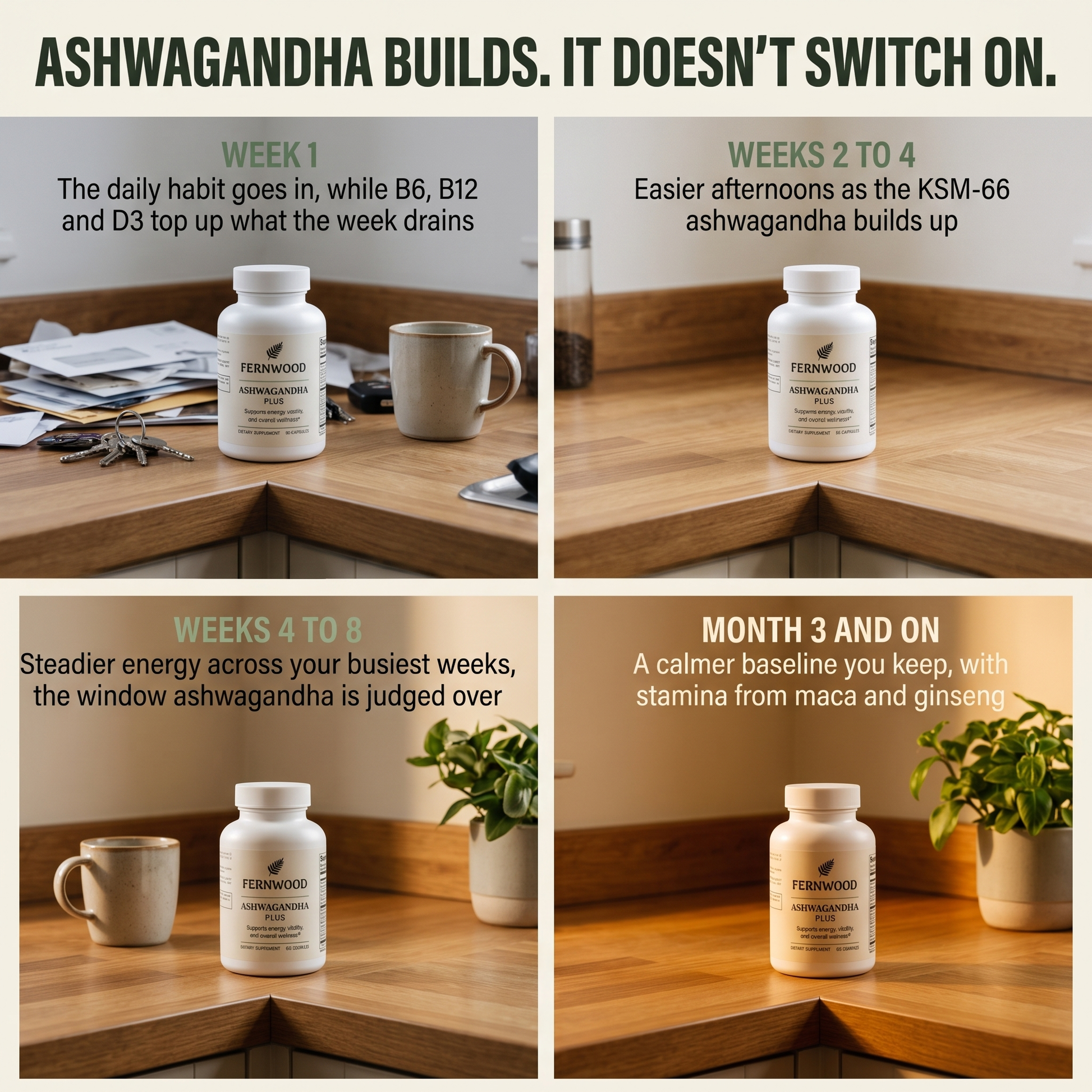 Ashwagandha builds. It doesn't switch on.