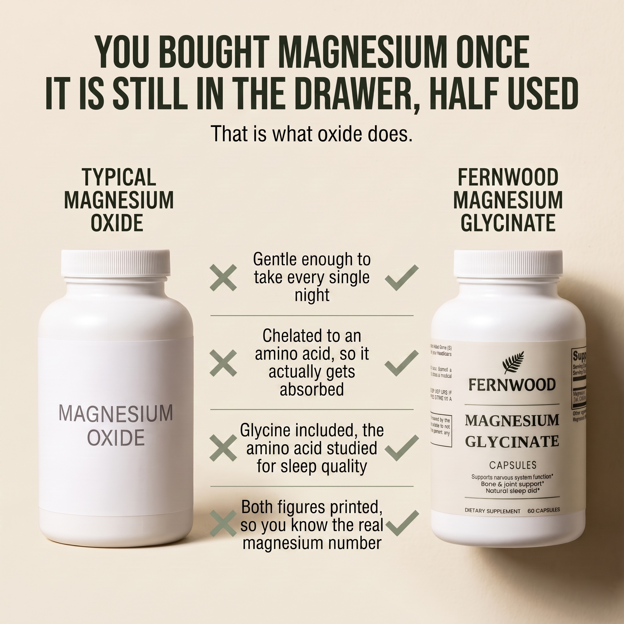 You bought magnesium once. It is still in the drawer, half used.