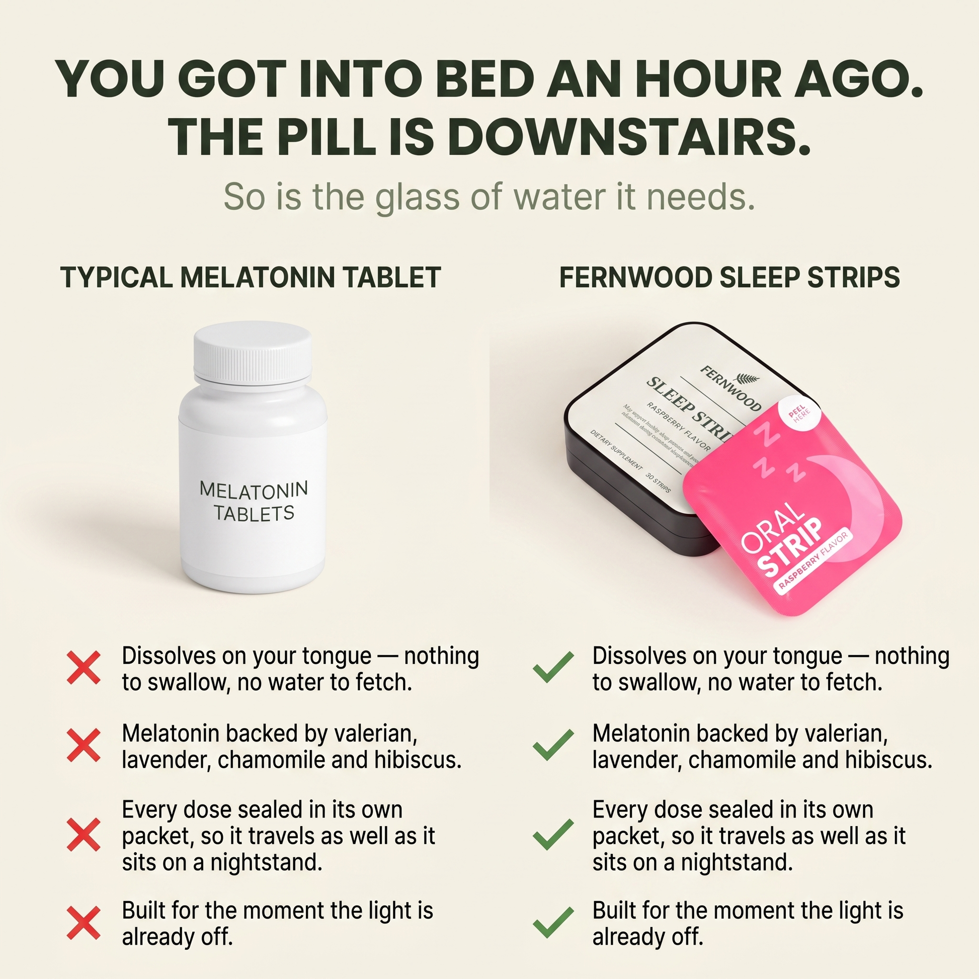 You got into bed an hour ago. The pill is downstairs.