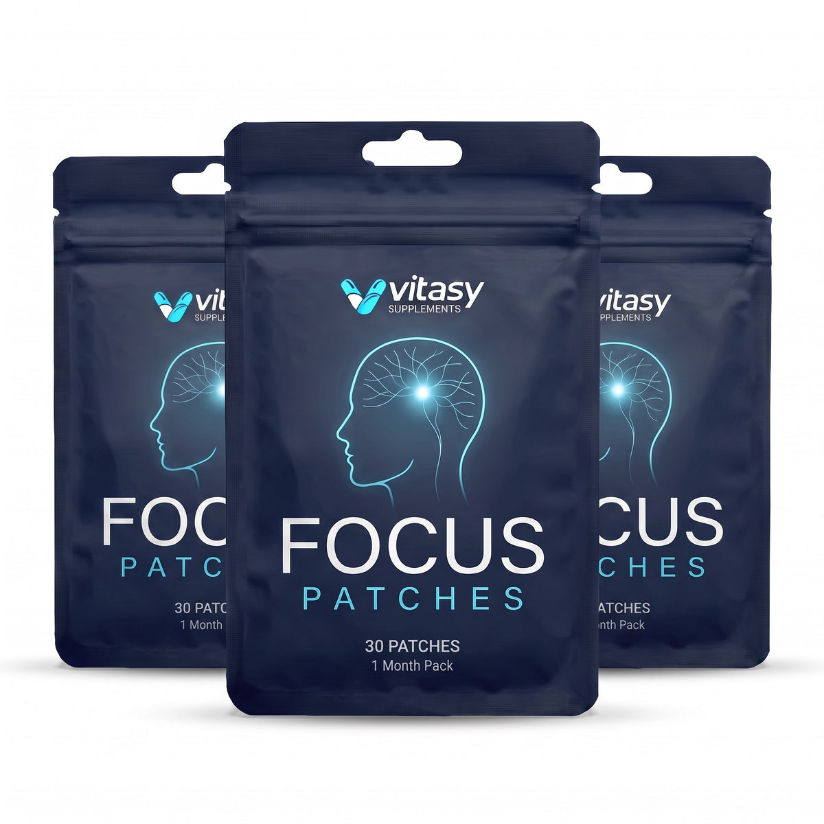 Three pouches of Vitasy Focus Patches
