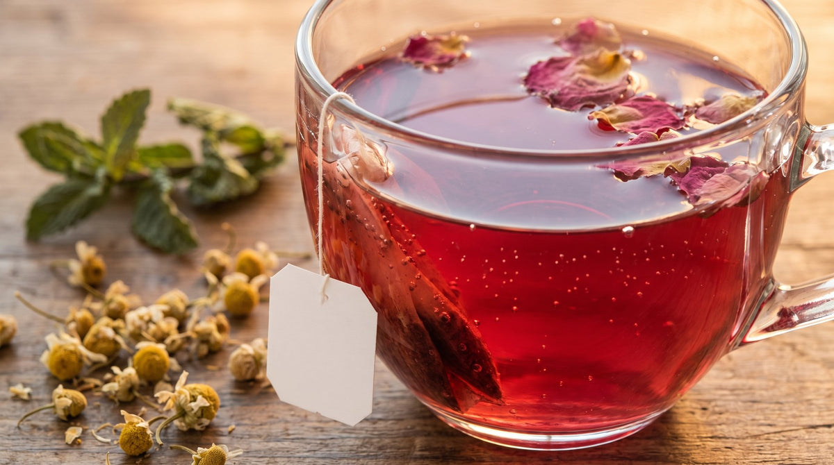 Herbal tea with rose petals and chamomile
