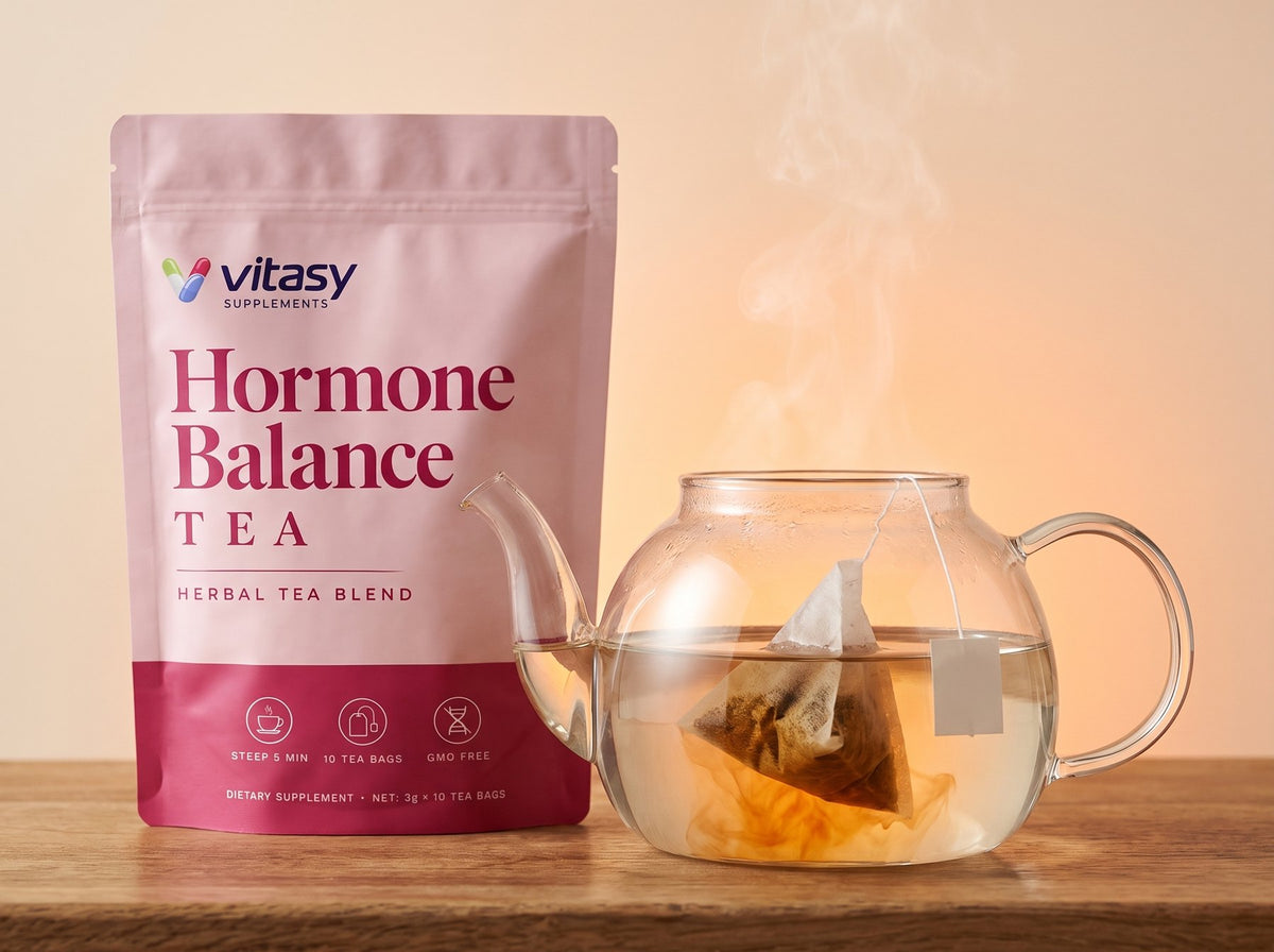 Steeping a tea bag next to the Vitasy pouch