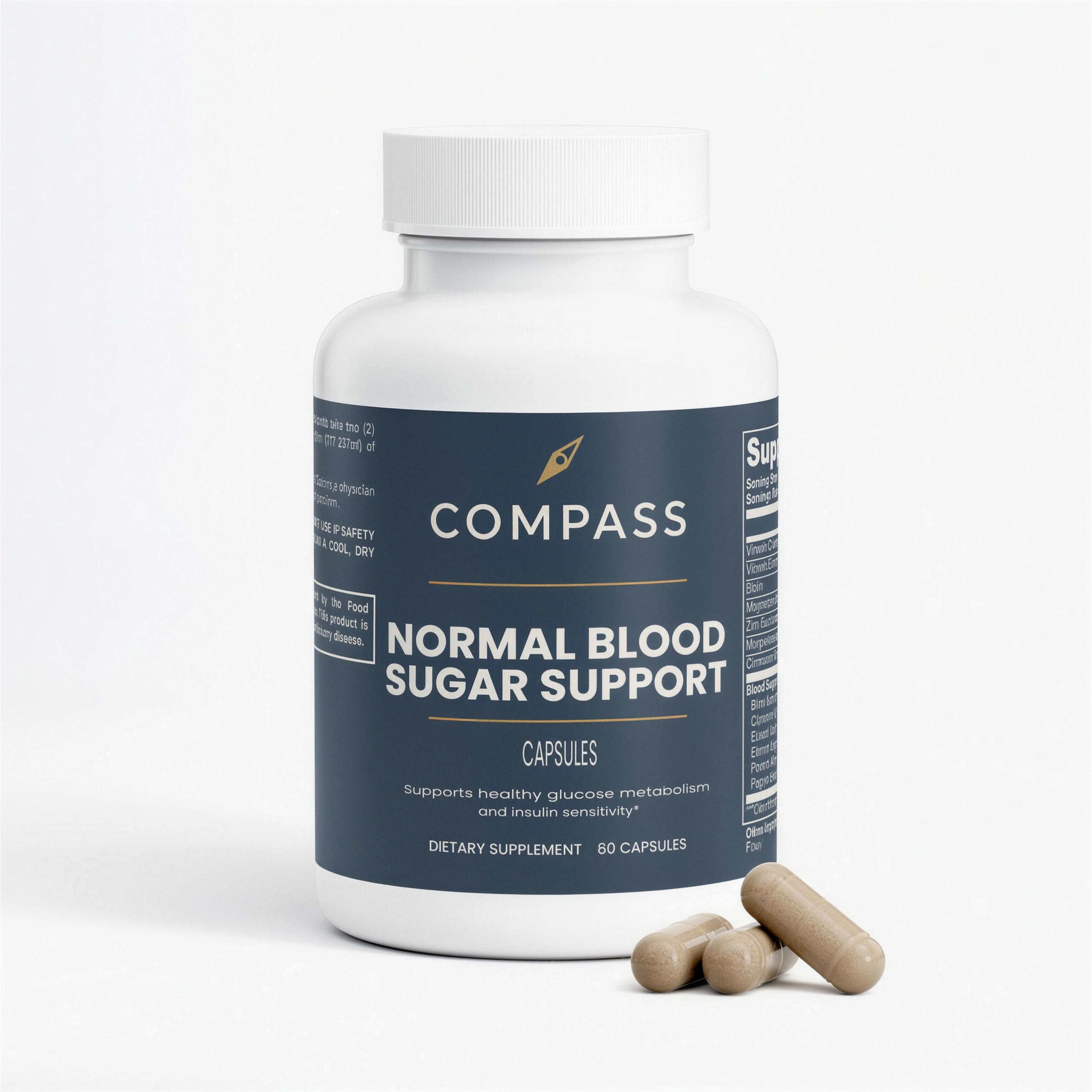 COMPASS Normal Blood Sugar Support, 60 capsules, bottle with capsules