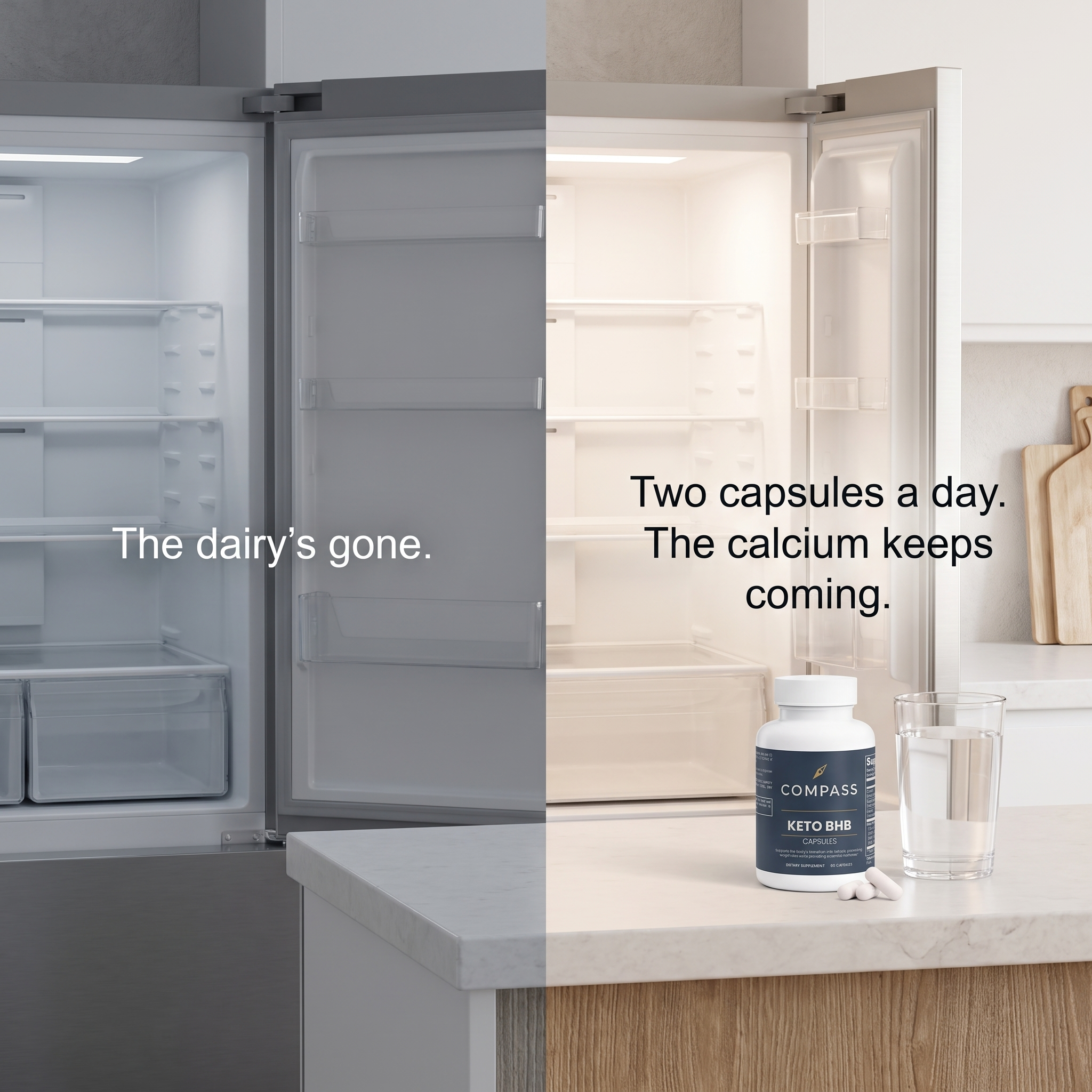 The dairy's gone. Two capsules a day. The calcium keeps coming.