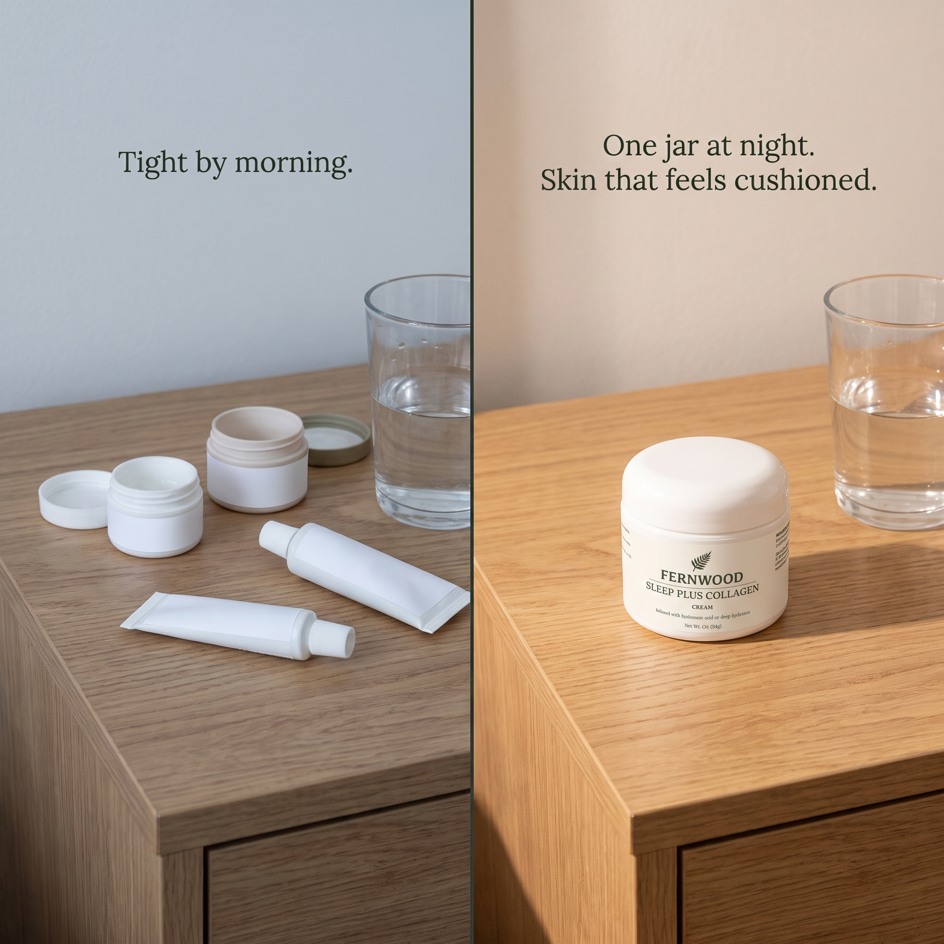 Tight by morning, and one jar at night for skin that feels cushioned
