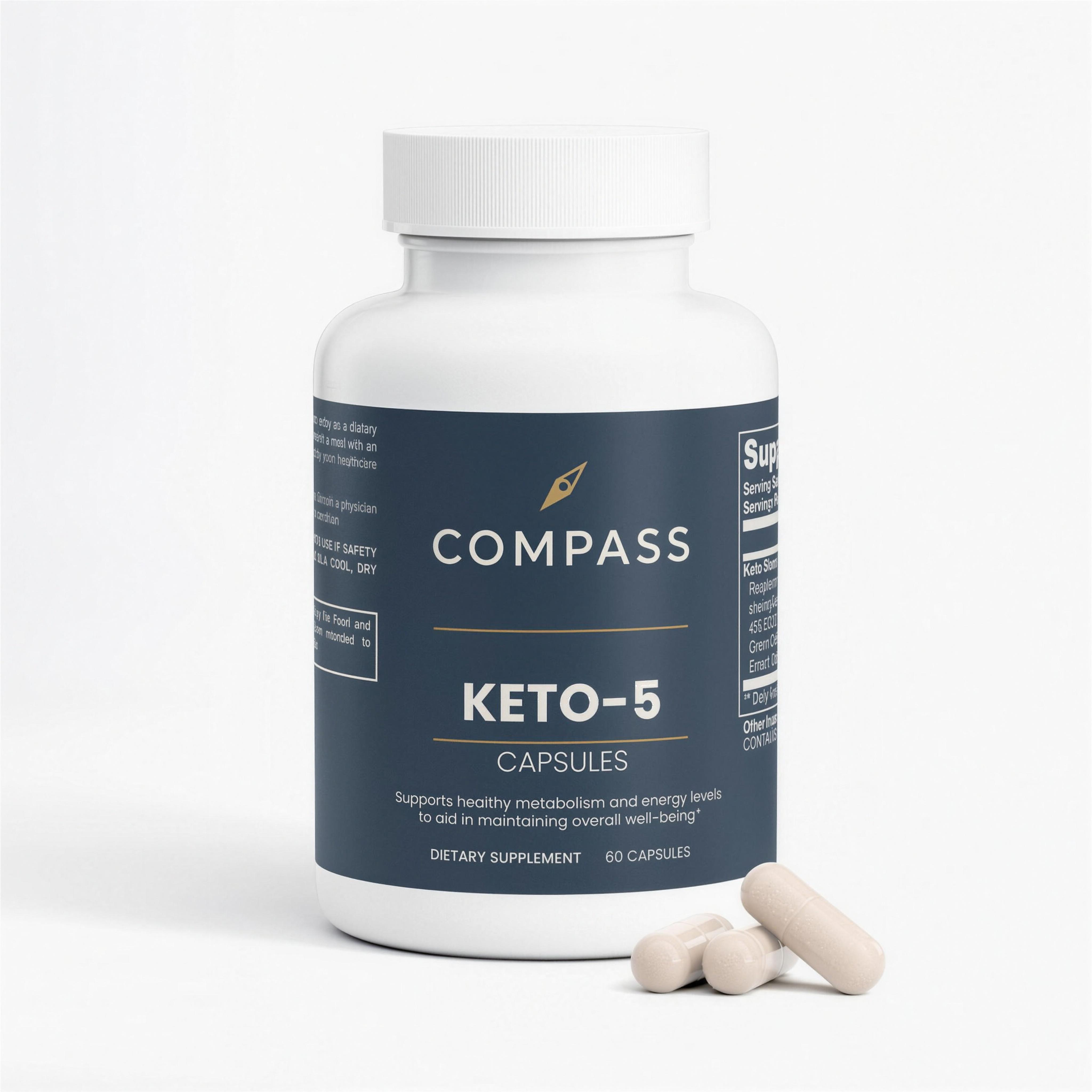COMPASS Keto-5, vegan cellulose capsules, 60 capsules, 30 servings.