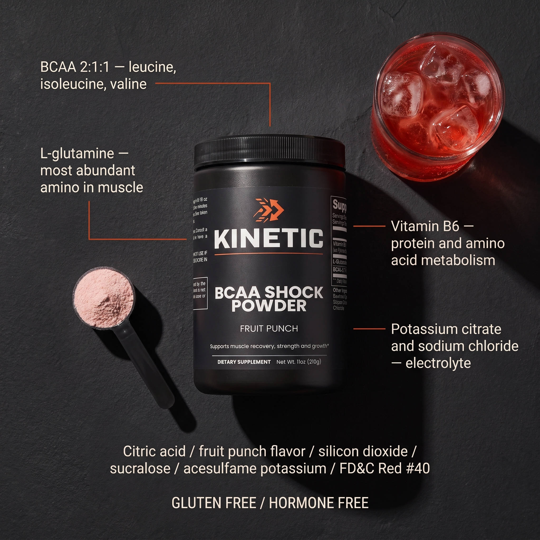 Read the whole KINETIC BCAA Shock Powder label in ten seconds