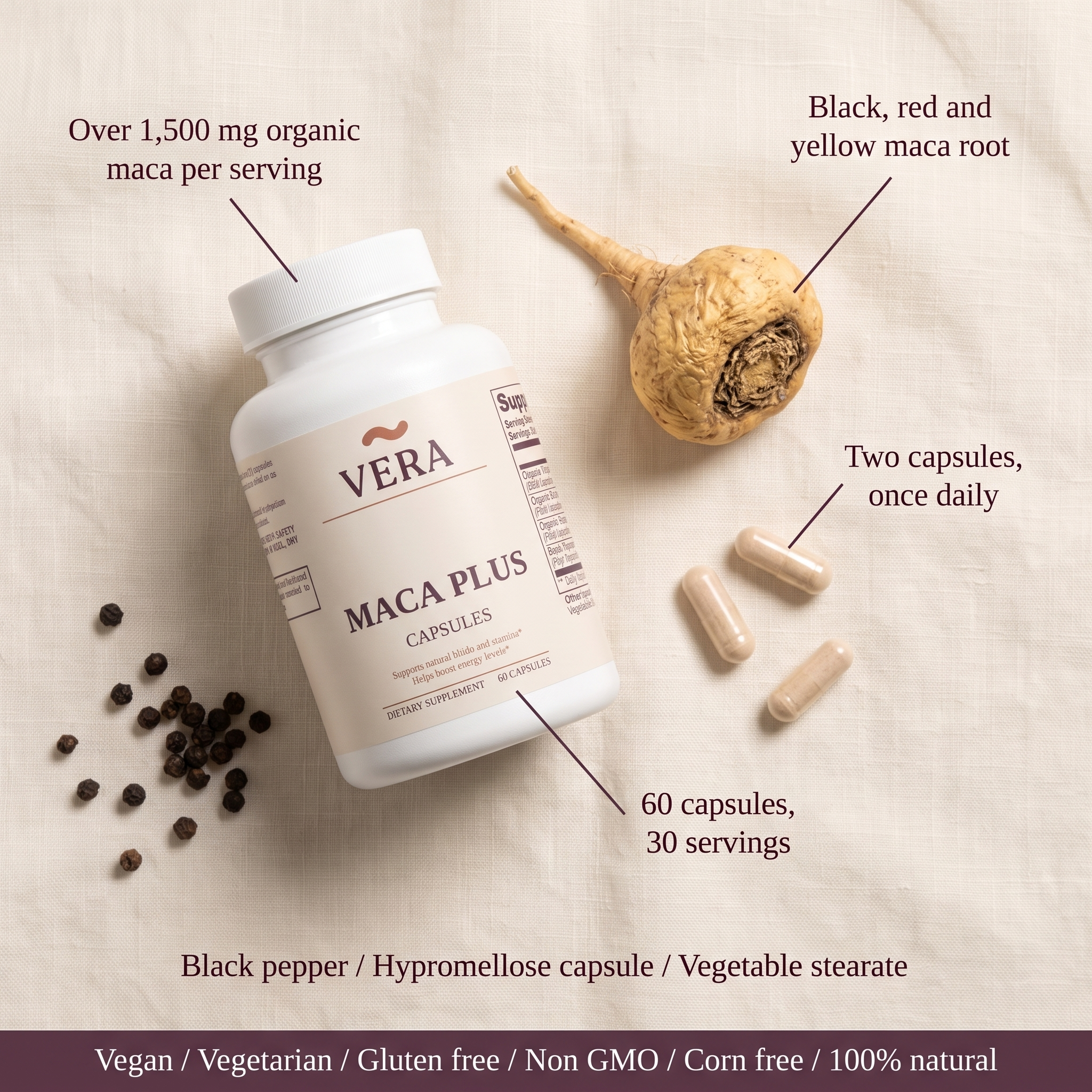 Read the whole VERA Maca Plus label in ten seconds