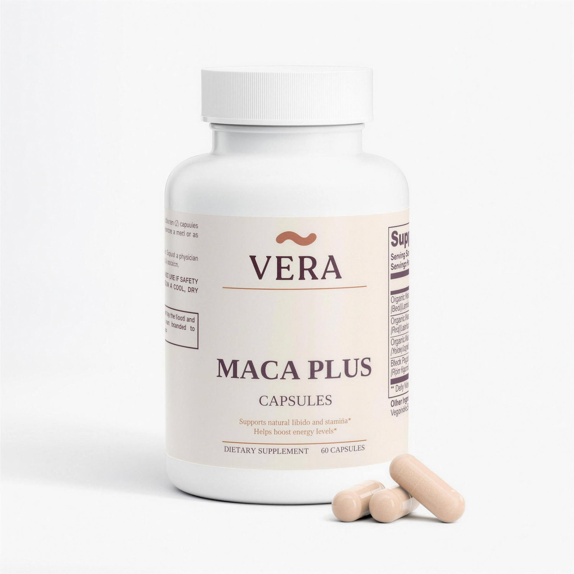 VERA Maca Plus, black, red and yellow organic maca root, 60 vegan capsules