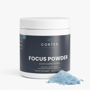 CORTEX Focus Powder Sour Gummi Worm tub, front — hero v1 (4K upscale)