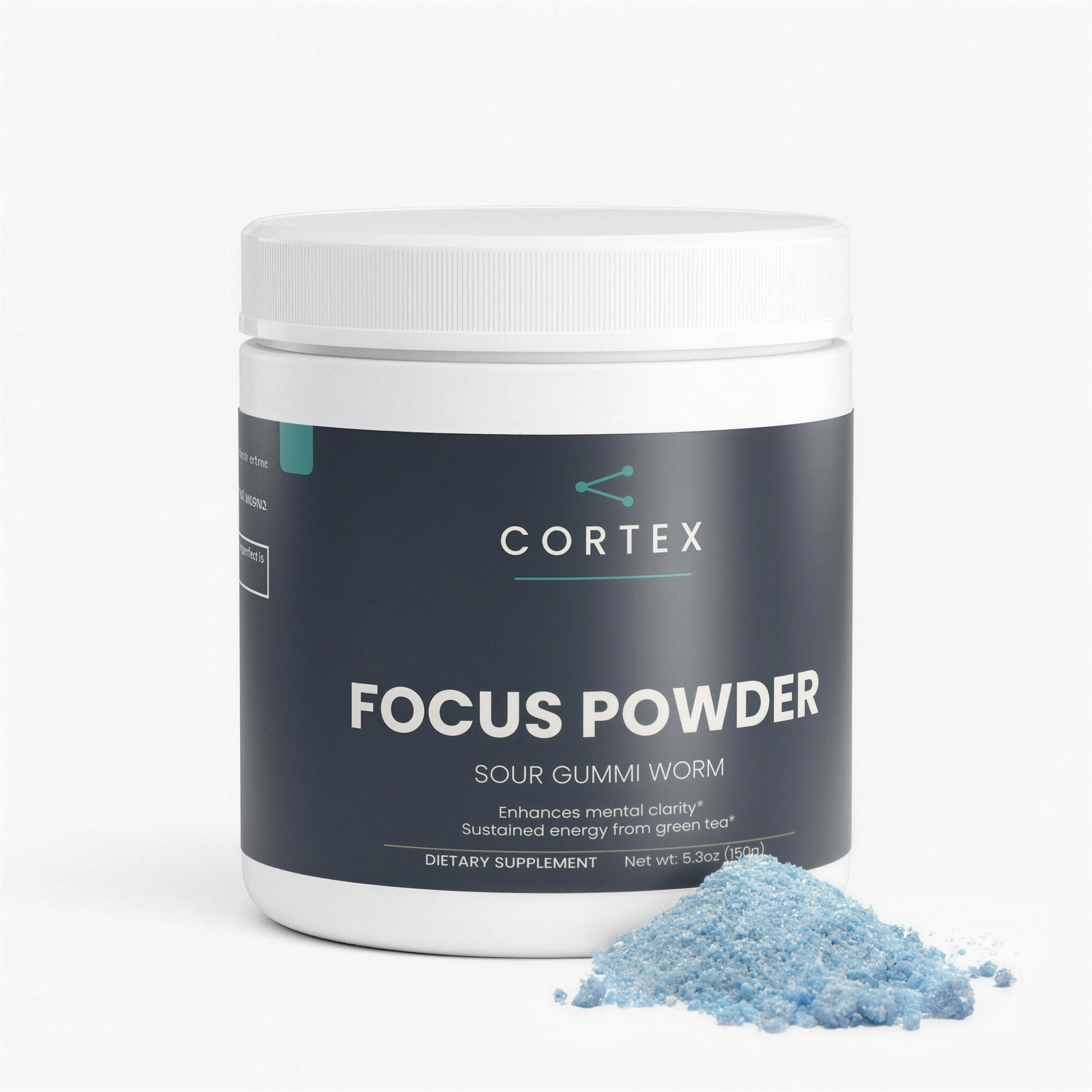 CORTEX Focus Powder Sour Gummi Worm tub, front — hero v1 (4K upscale)