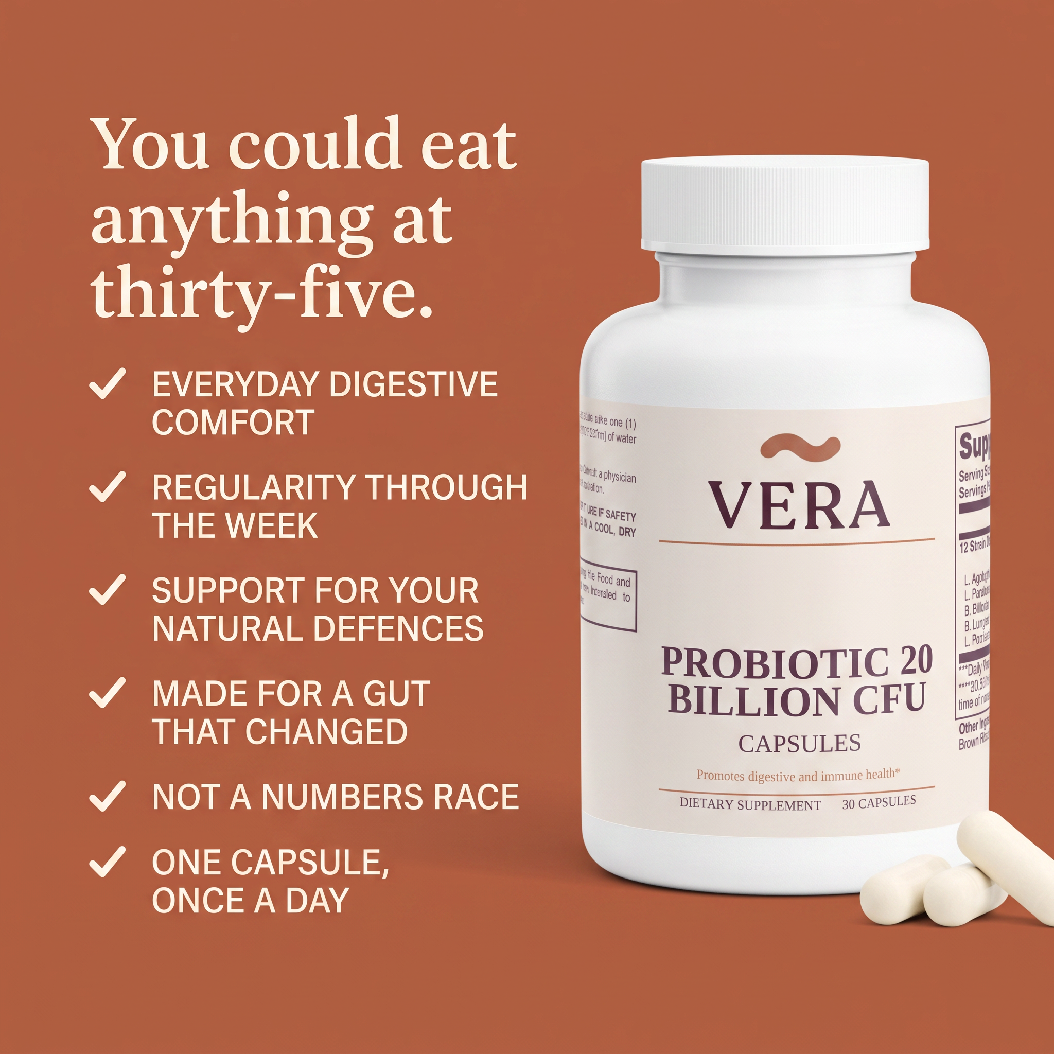 Six reasons women choose VERA Probiotic 20 Billion - benefits panel v1