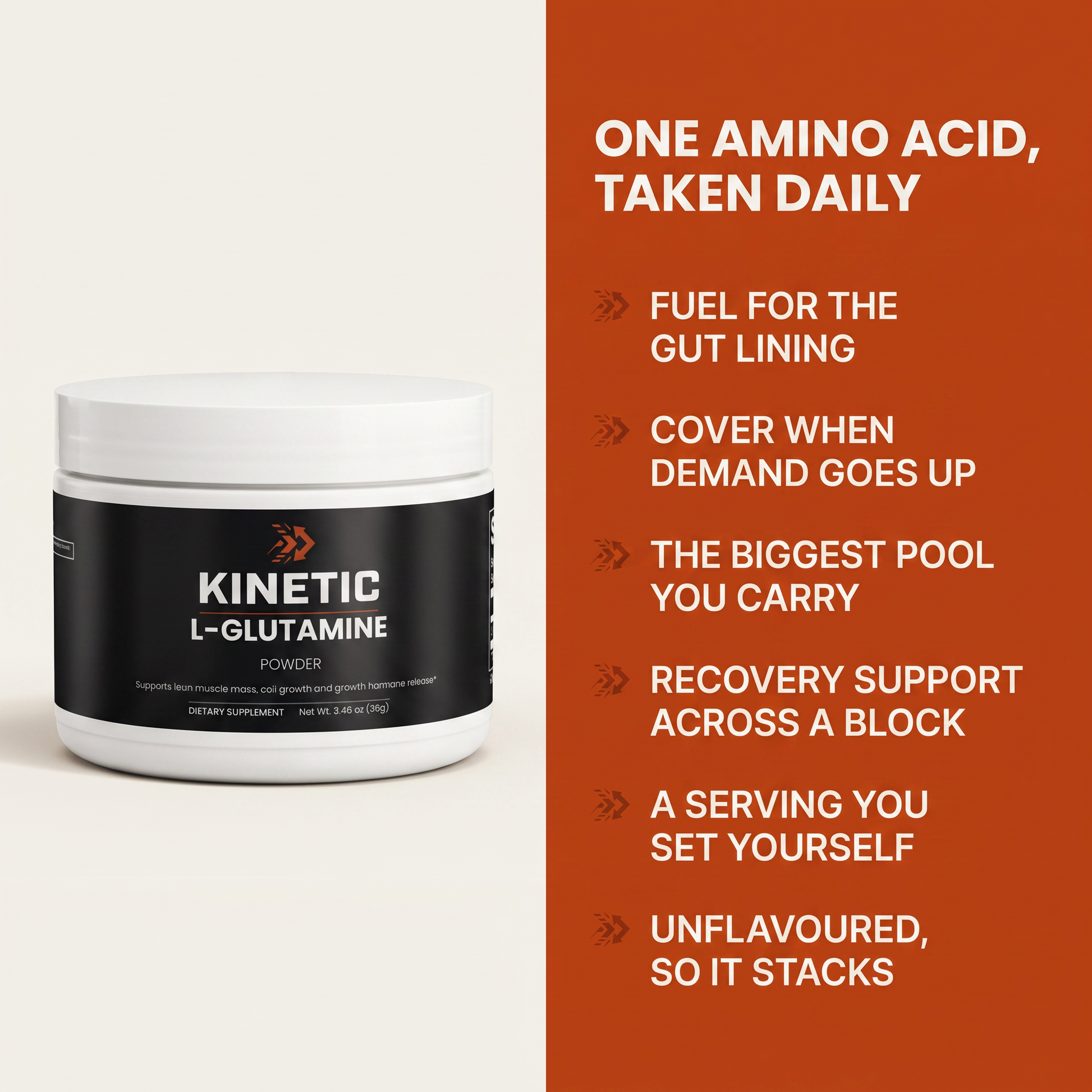 One amino acid, taken daily - six benefits (kinetic-lglutamine-gallery-benefits-v1)