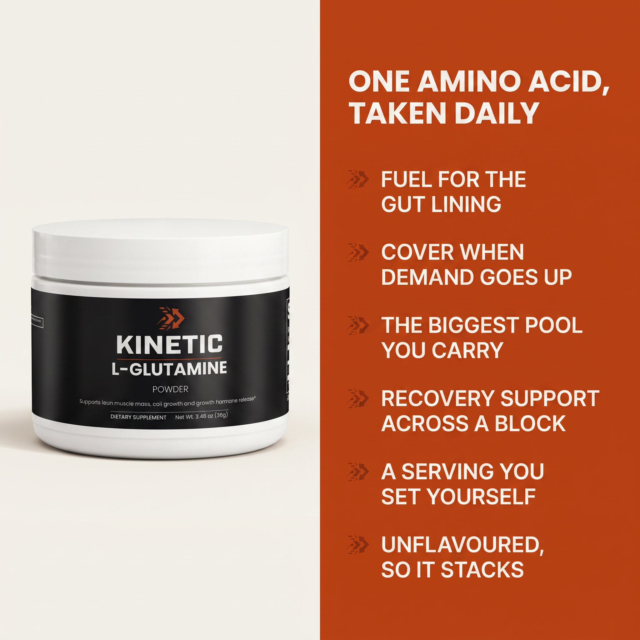 One amino acid, taken daily - six benefits (kinetic-lglutamine-gallery-benefits-v1)