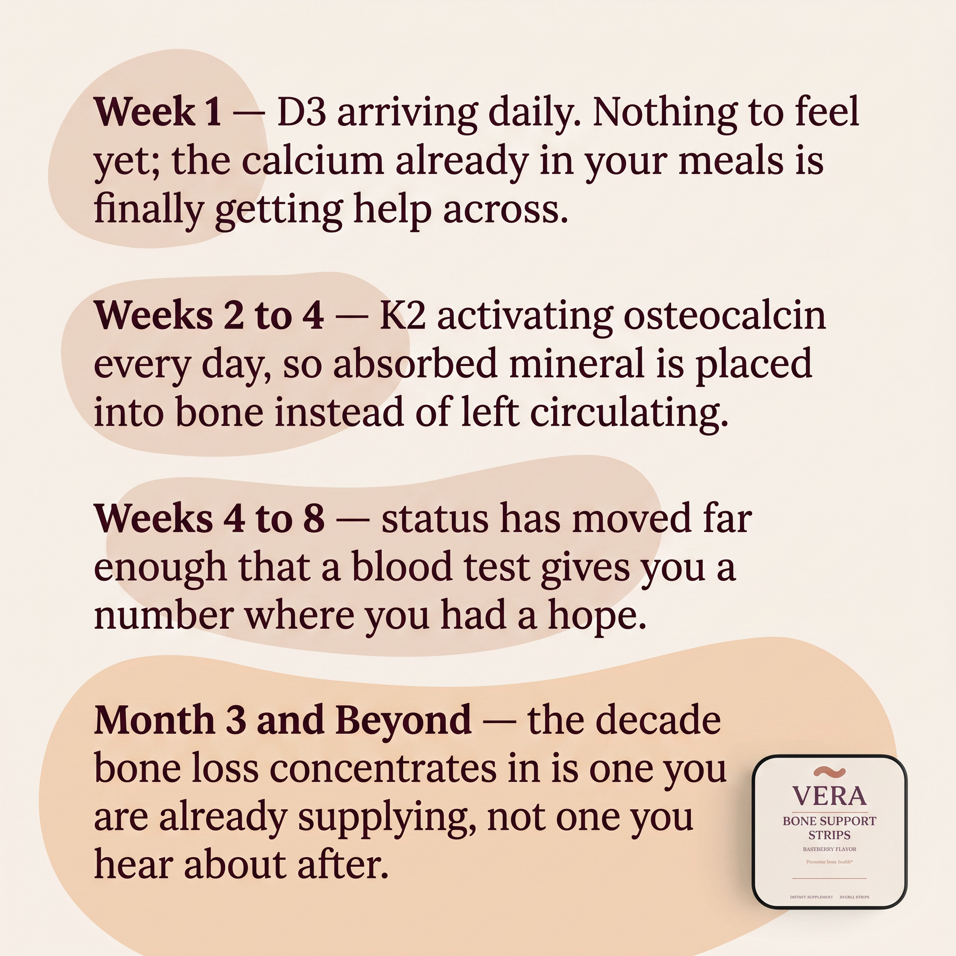 What VERA Bone Support Strips builds from week one to month three v1