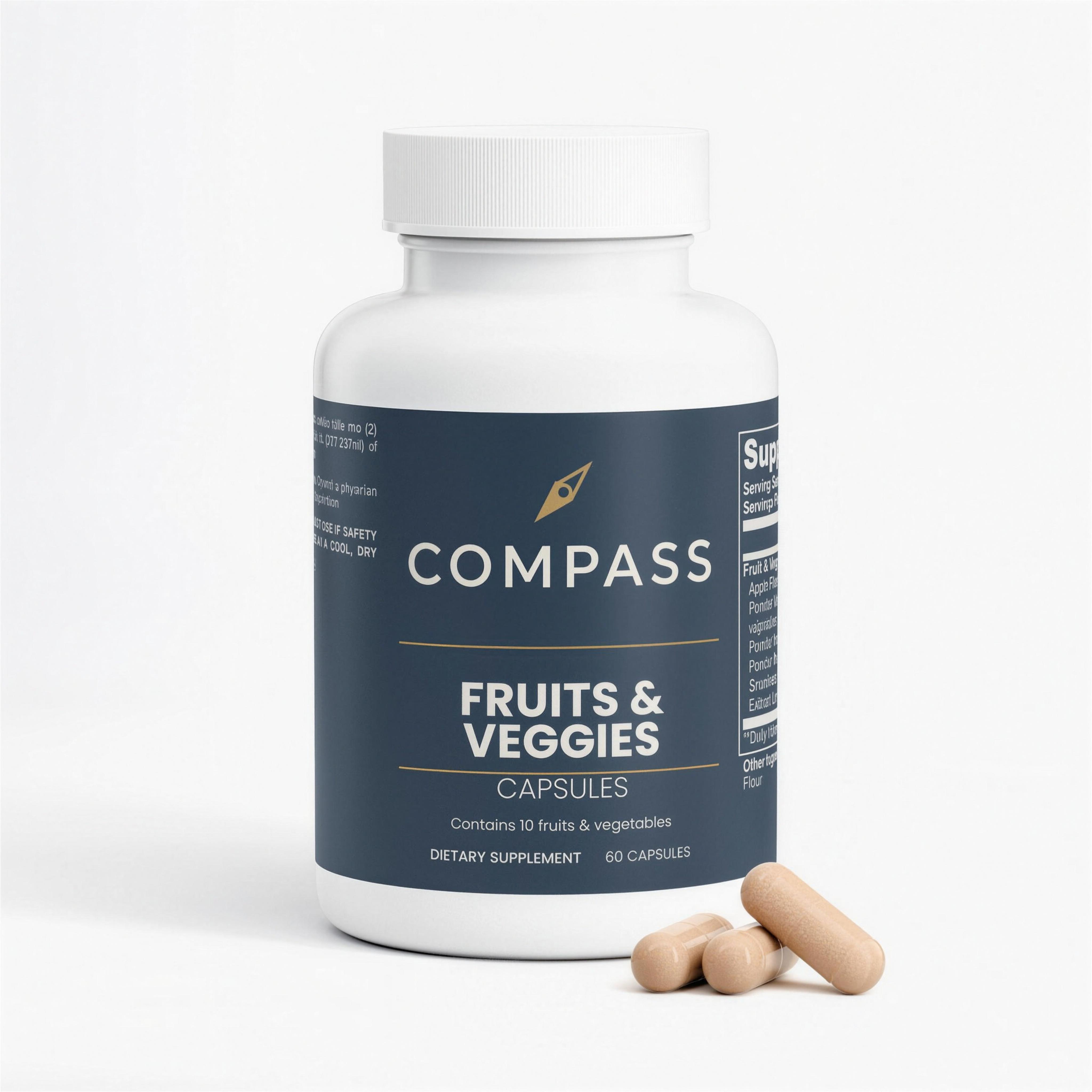 COMPASS Fruits and Veggies capsules, 60 capsules, 30 servings - hero bottle, 4K upscale v1