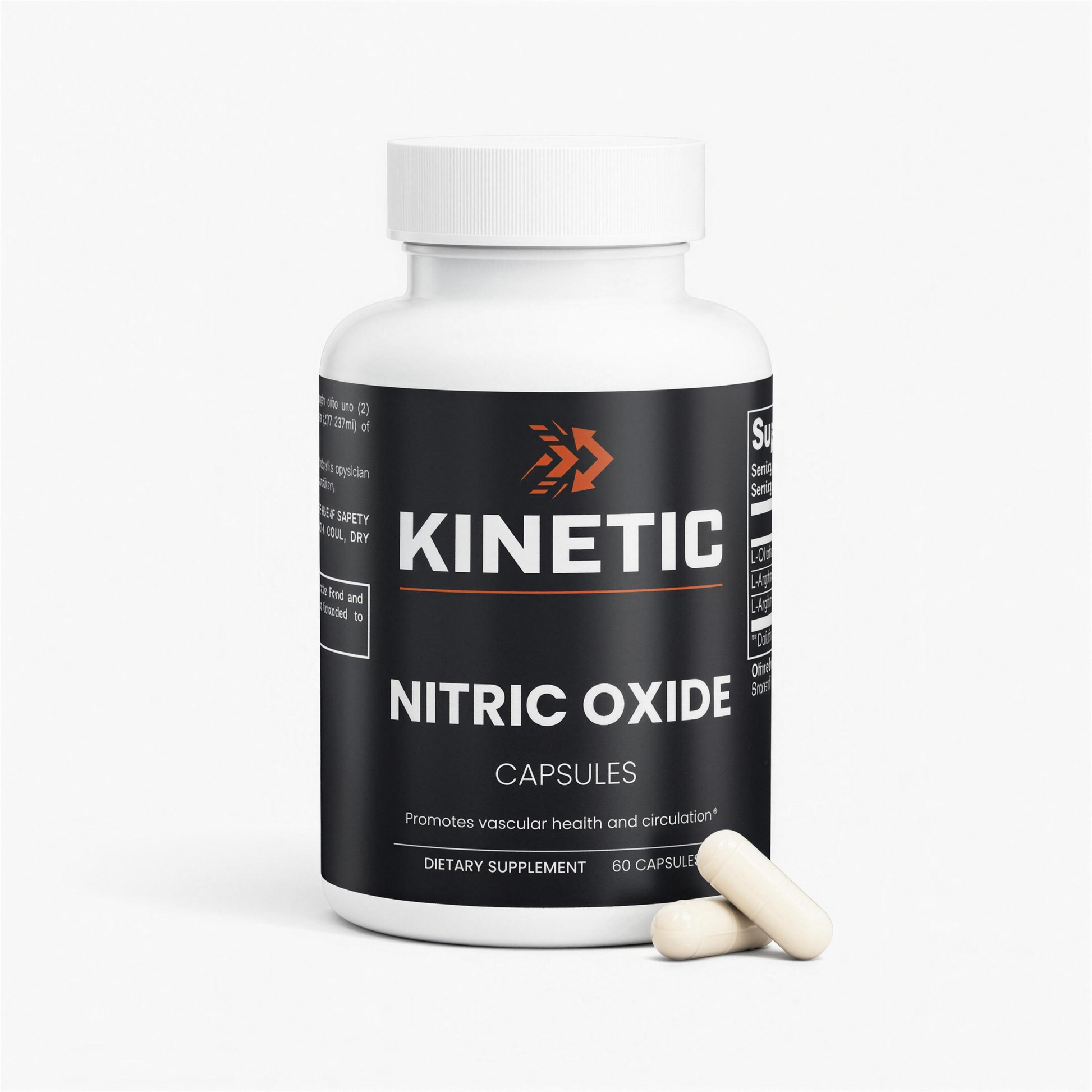 KINETIC Nitric Oxide, 60 vegan capsules, bottle with capsules - hero v1
