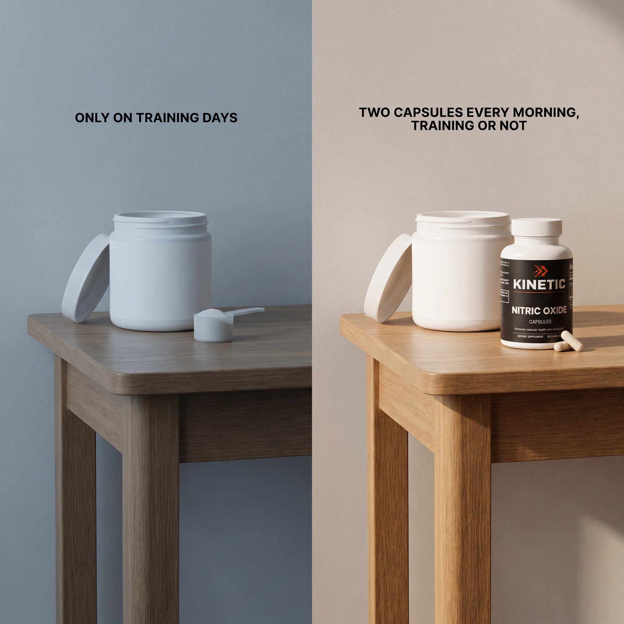 Two capsules every morning, training or not - problem vs supported split v1