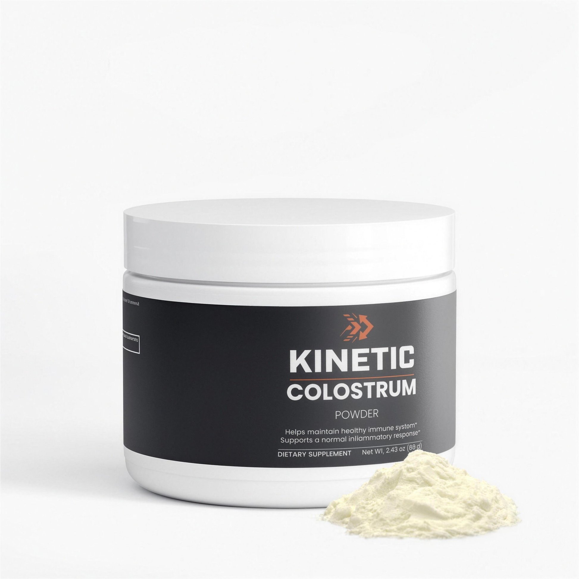 KINETIC Colostrum Powder tub, 2,300 mg bovine colostrum and 575 mg IgG per serving, 30 servings - hero v1, 4K upscale