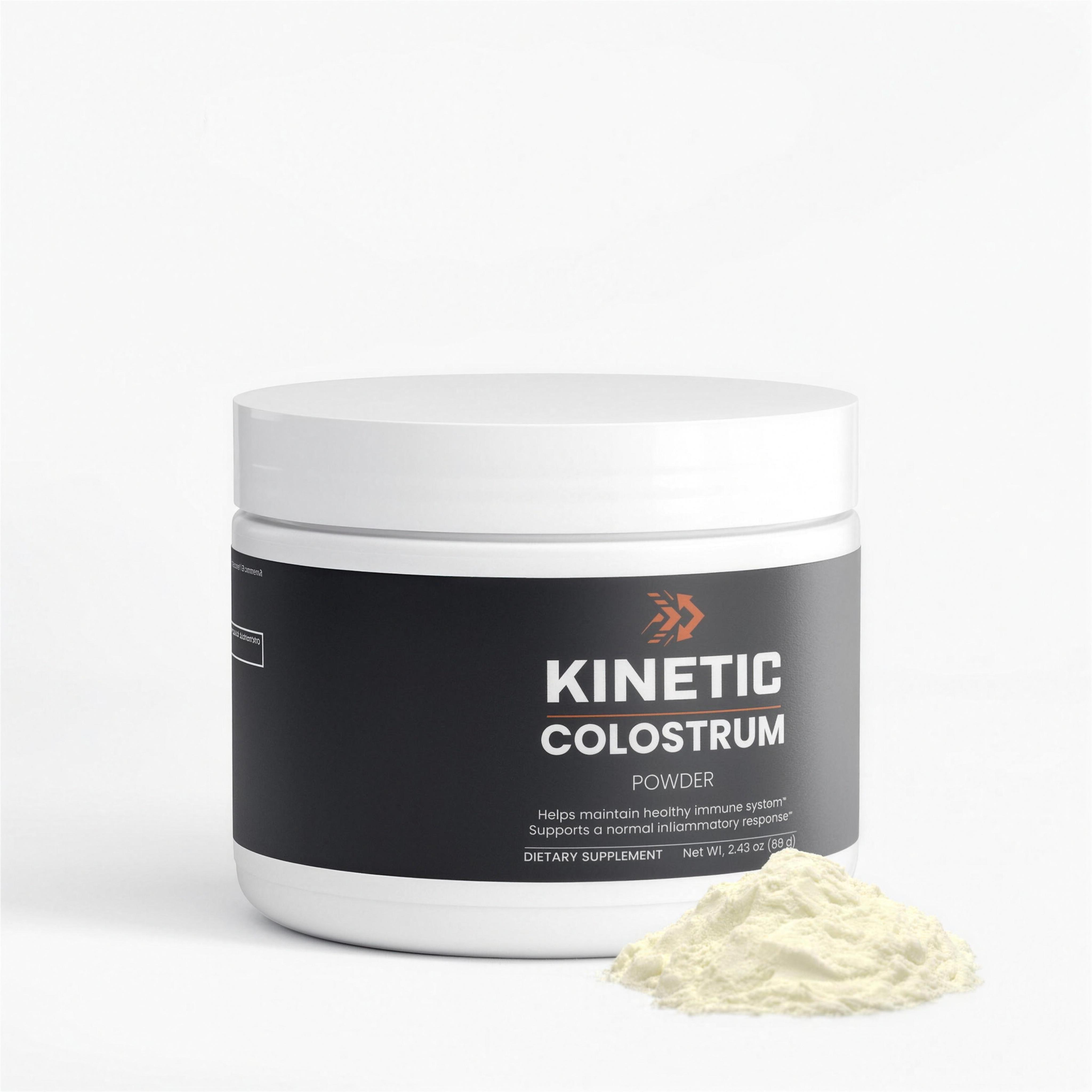 KINETIC Colostrum Powder tub, 2,300 mg bovine colostrum and 575 mg IgG per serving, 30 servings - hero v1, 4K upscale