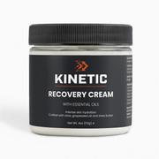 KINETIC Recovery Cream with menthol and aloe, cooling body cream, 4 oz jar (hero, 4K upscale v1)