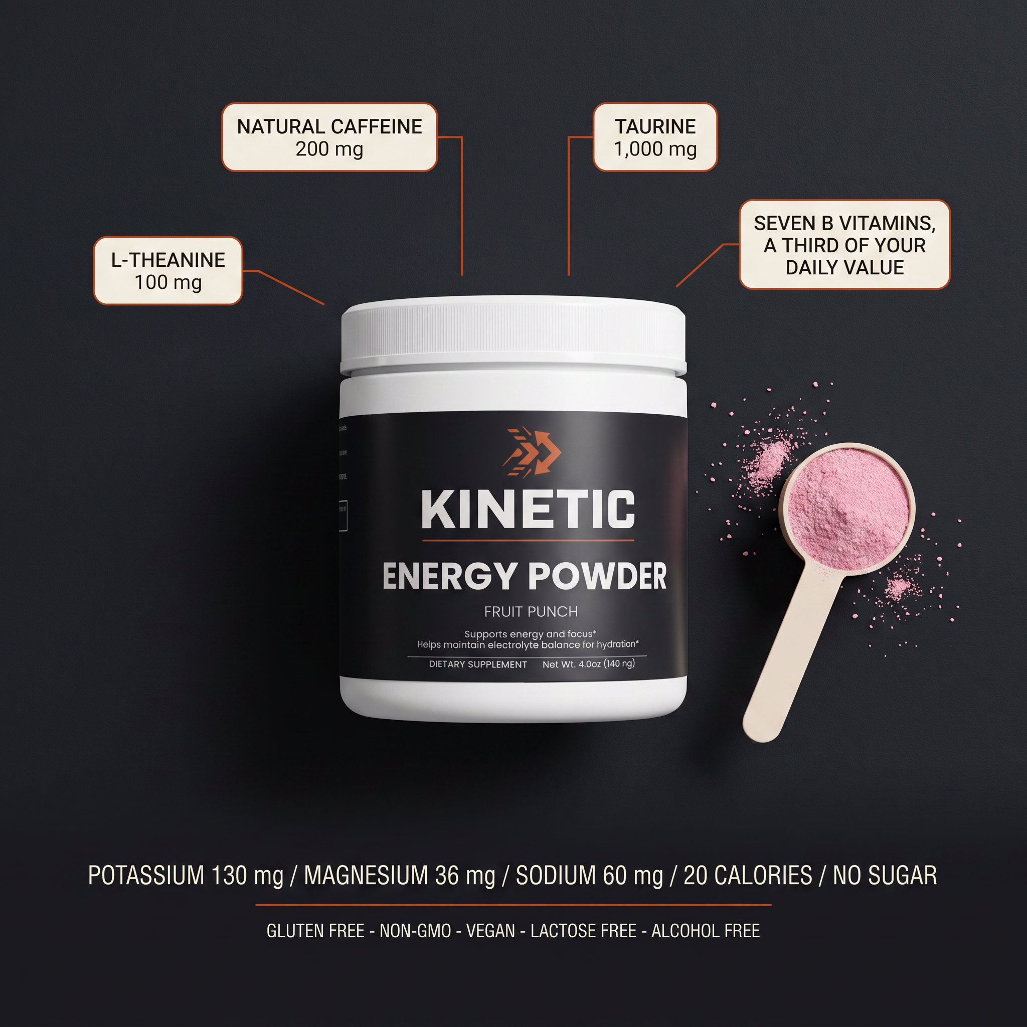 Read the whole label in ten seconds - KINETIC Energy Powder flat lay (v1)