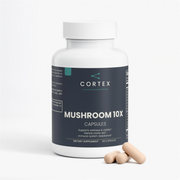 CORTEX Mushroom Complex 10 X, 60 vegan capsules, bottle with capsules - hero v2 4K