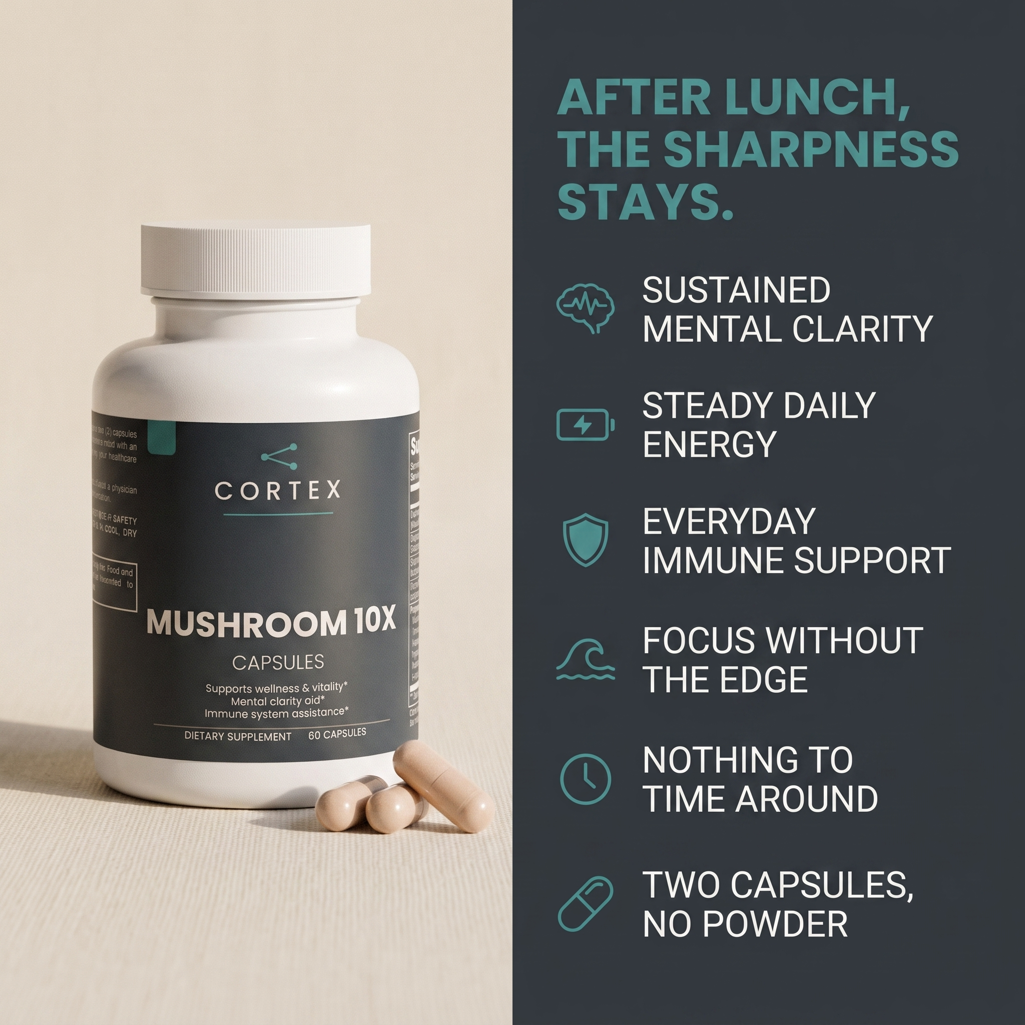 After lunch, the sharpness stays - six benefits of CORTEX Mushroom Complex 10 X