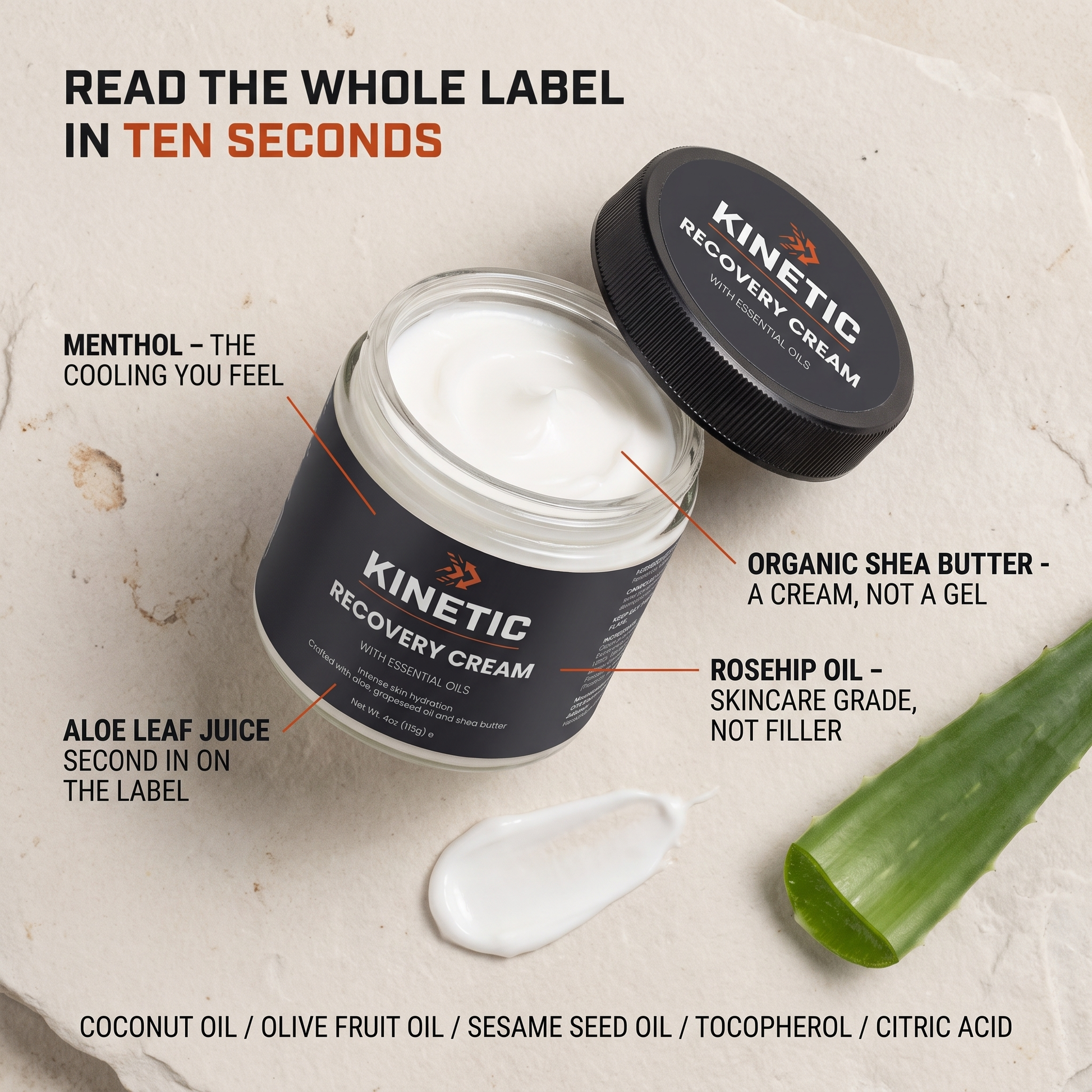 Read the whole label in ten seconds (label flat lay v2 - real jar label from reference)