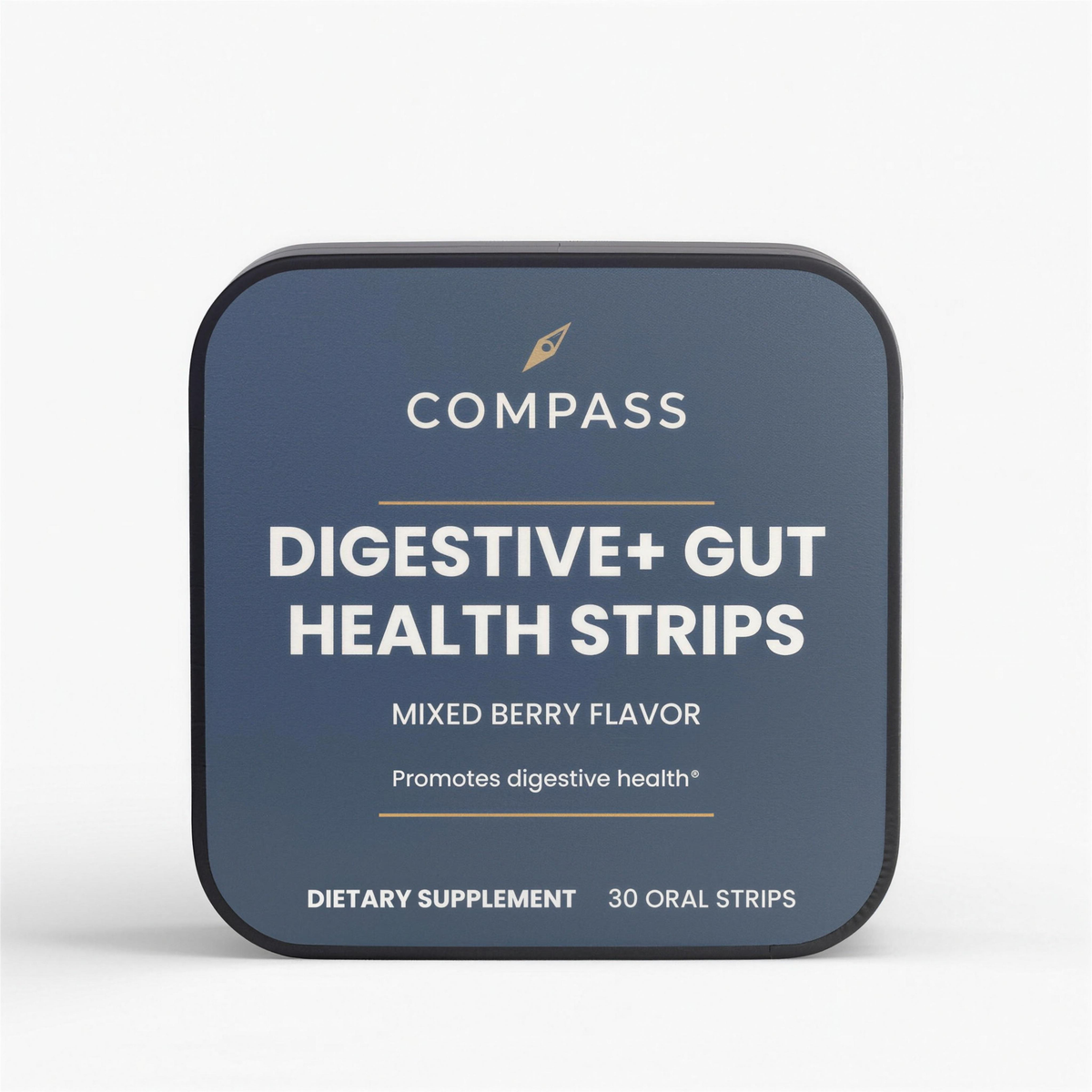 COMPASS Digestive + Gut Health Strips, mixed berry, 30 strips - product pack (4K, v1)