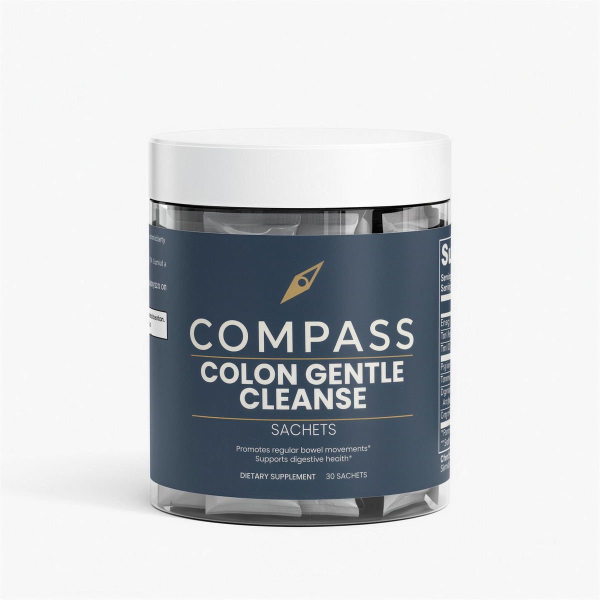 COMPASS Colon Gentle Cleanse daily fiber powder, 30 sachets - hero (4K upscale, v1)