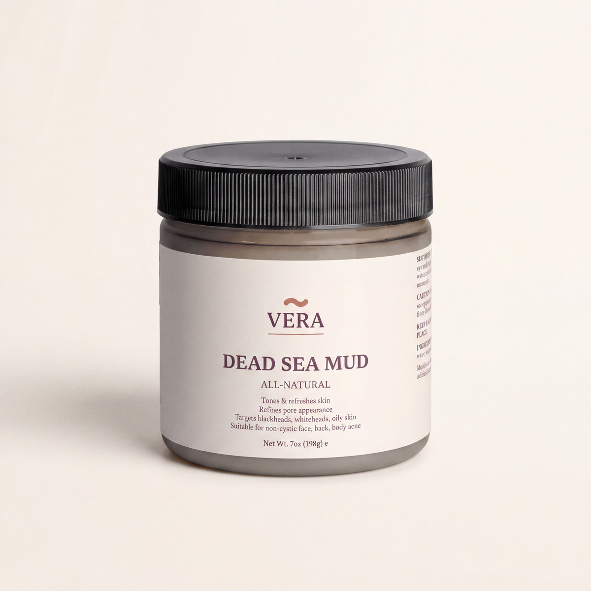 VERA Dead Sea Mud Mask jar, 7 oz (198g) wash-off mud mask for face and body - product-only hero, jar alone, no hand - v2