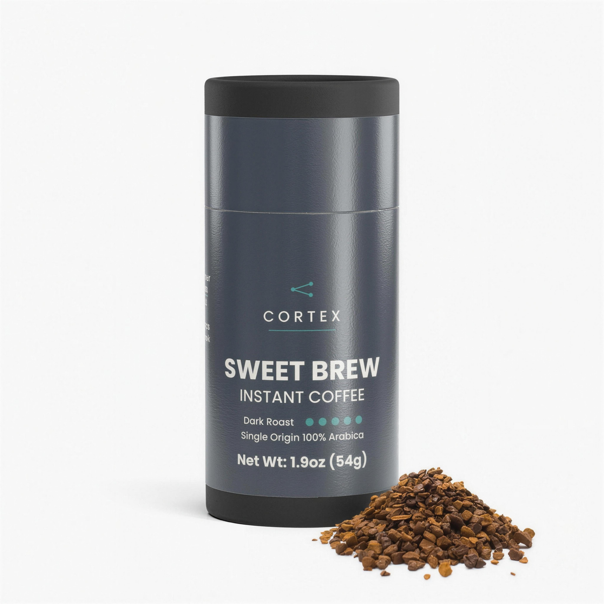 CORTEX Sweet Brew Instant Coffee, dark roast, 1.9 oz jar - hero v1 (4K upscale)